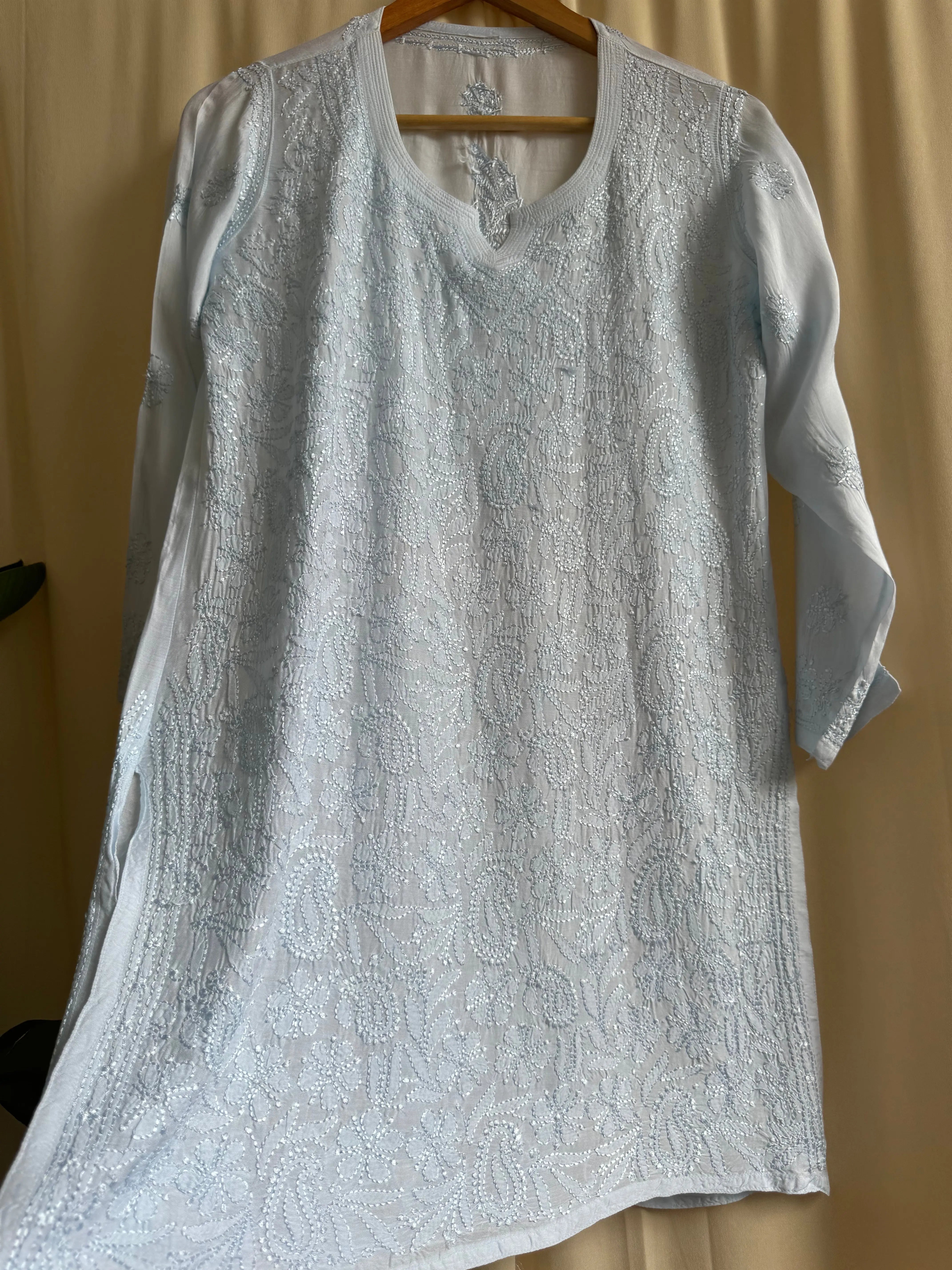 Chikankari Muslin short Top in Blue ARIAA CHIKANKARI 