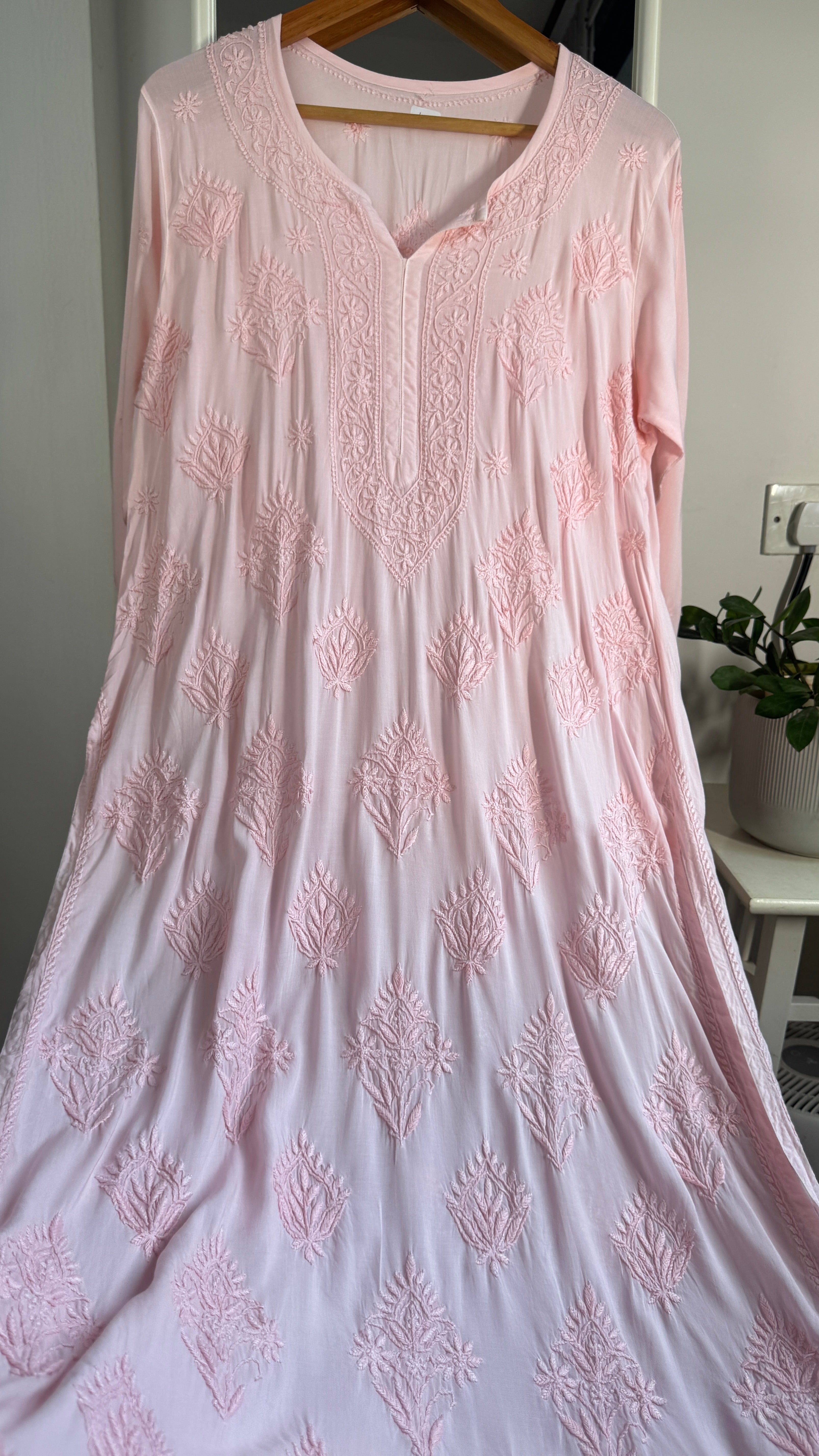 Premium Modal Chikankari Cotton Kurti - Pink - Noor Collection