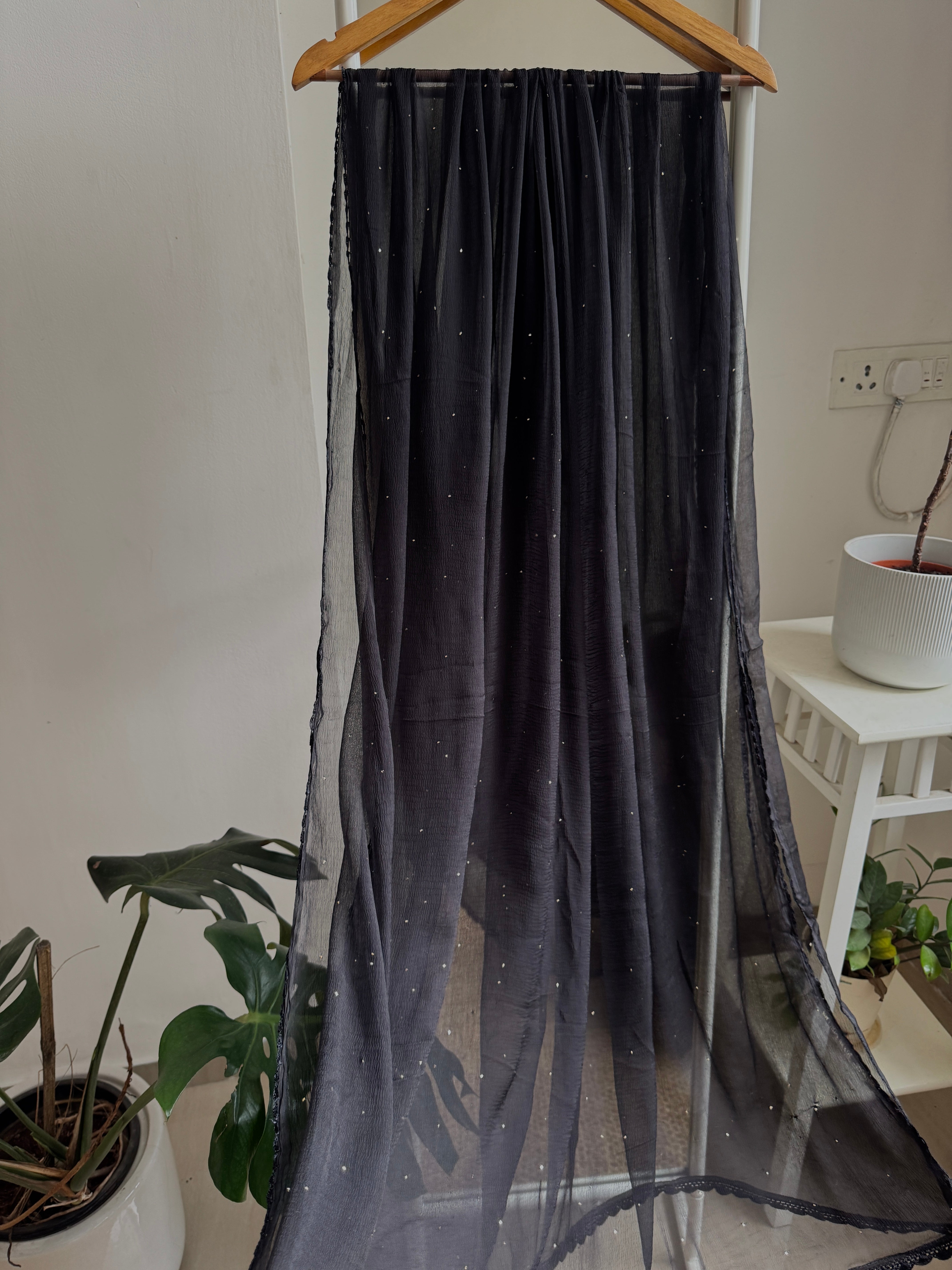 Chiffon Dupatta With Mukaish work - Black ARIAA CHIKANKARI 