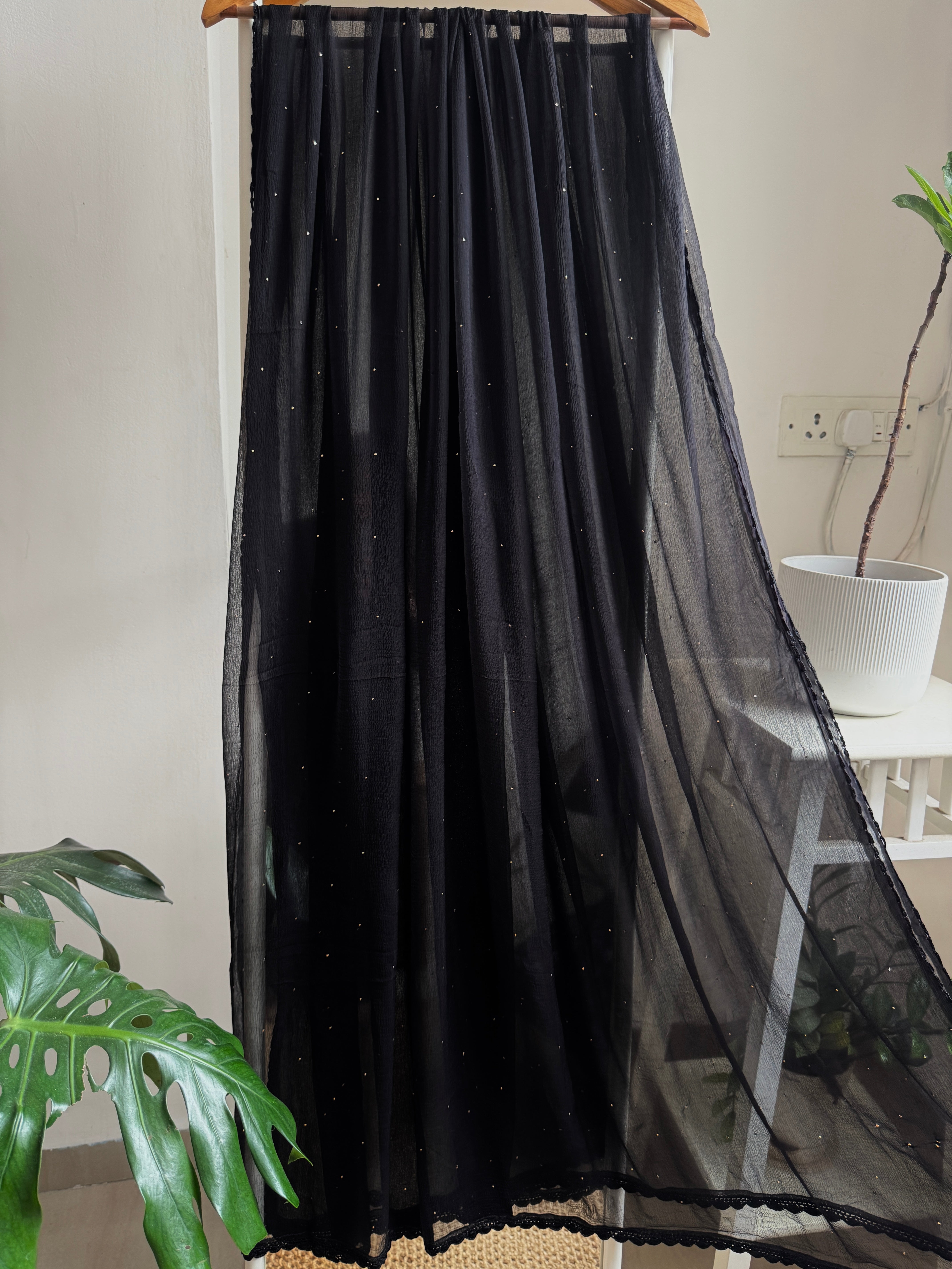 Chiffon Dupatta With Mukaish work - Black ARIAA CHIKANKARI 