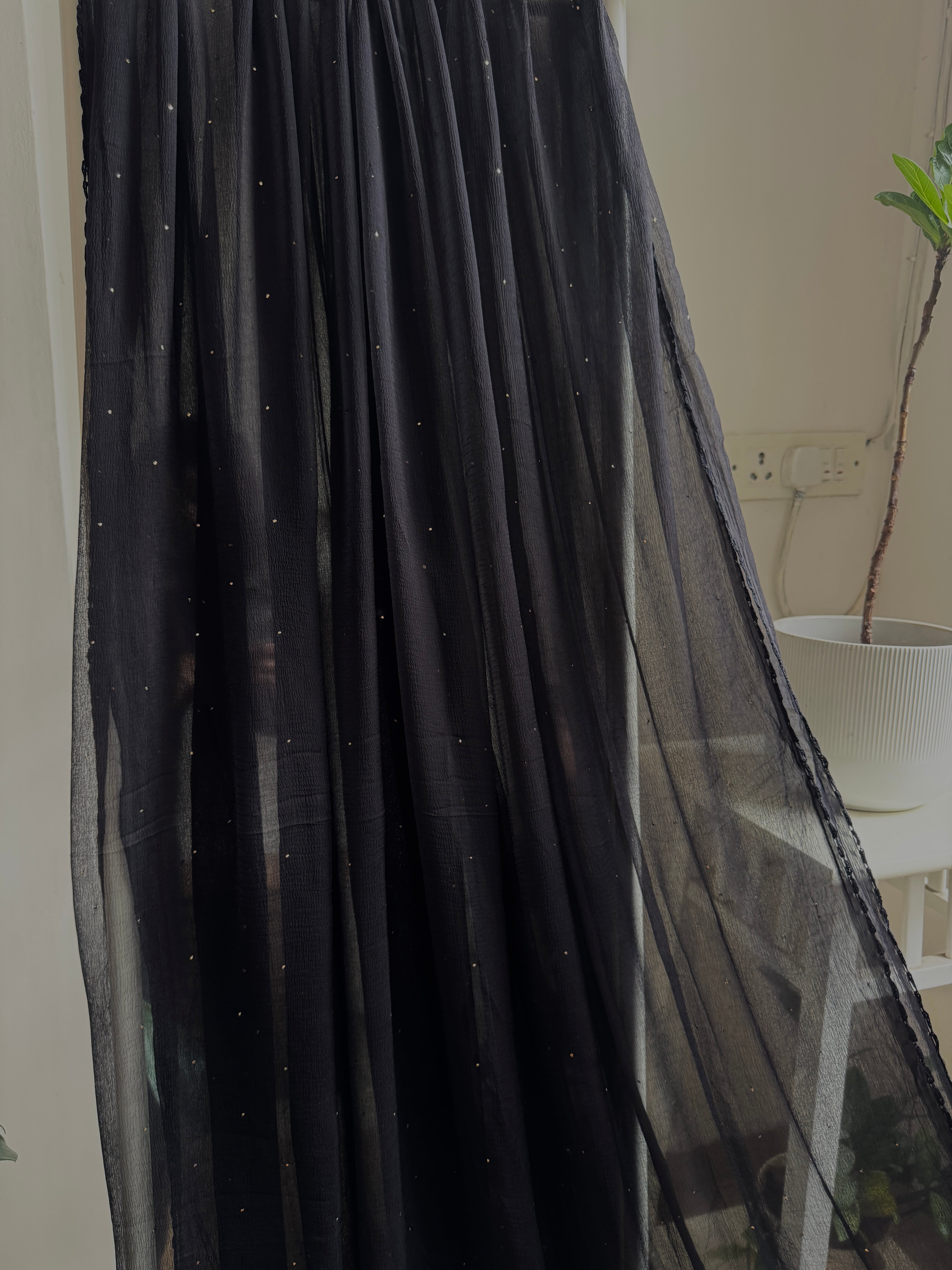 Chiffon Dupatta With Mukaish work - Black ARIAA CHIKANKARI 
