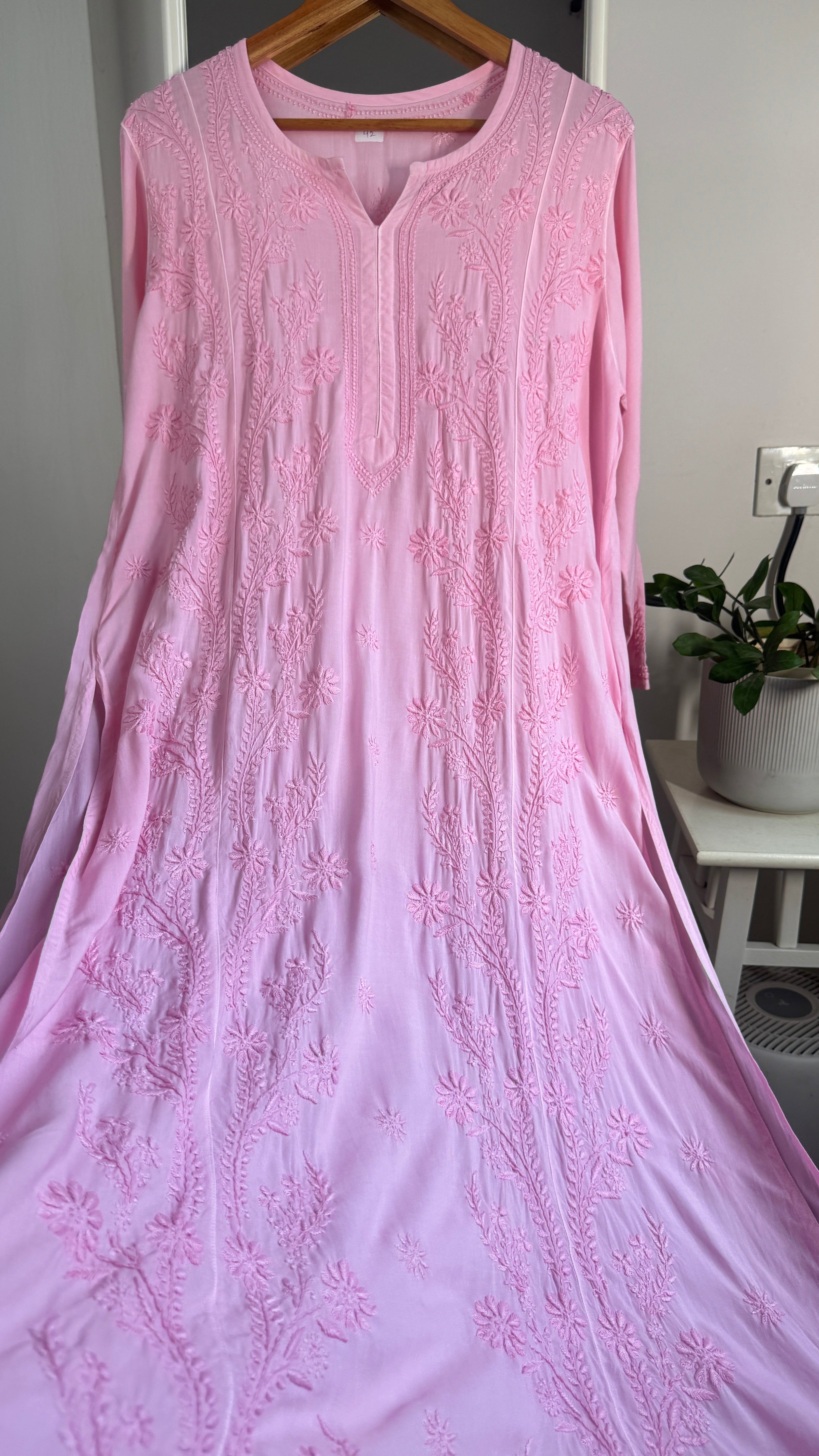 Premium Modal Chikankari Cotton Kurti - Pink - Noor Collection