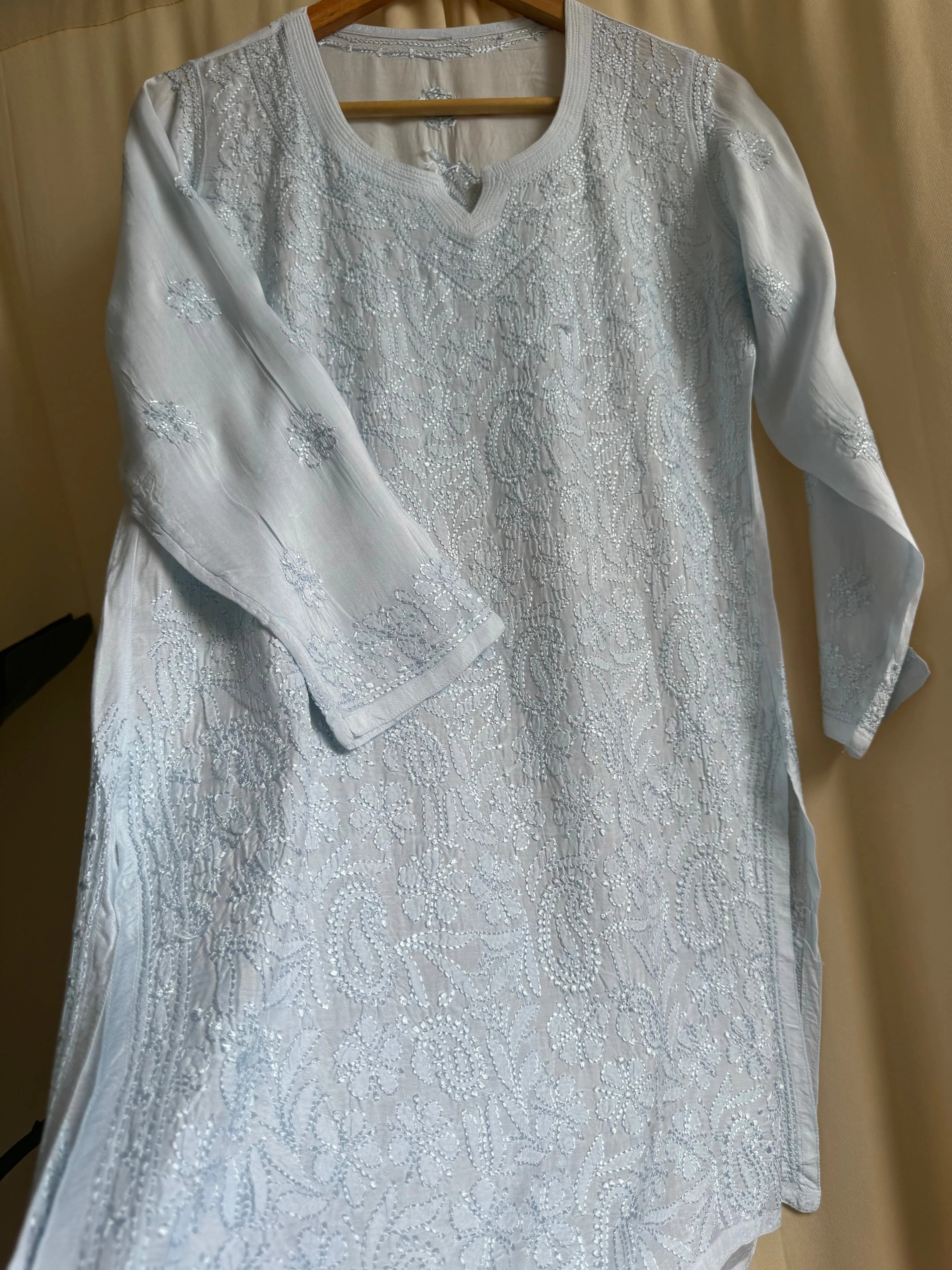 Chikankari Muslin short Top in Blue ARIAA CHIKANKARI 