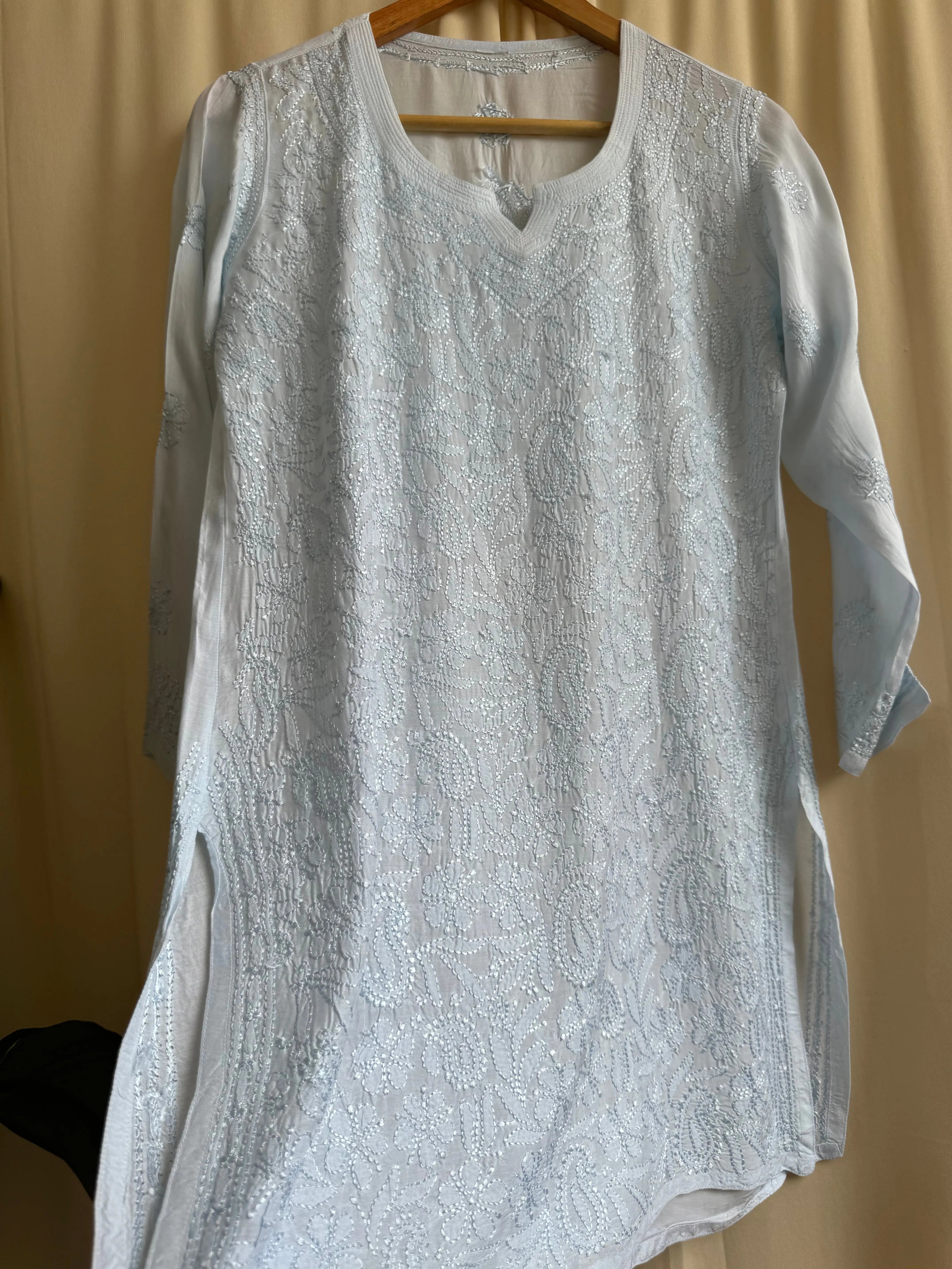 Chikankari Muslin short Top in Blue ARIAA CHIKANKARI 