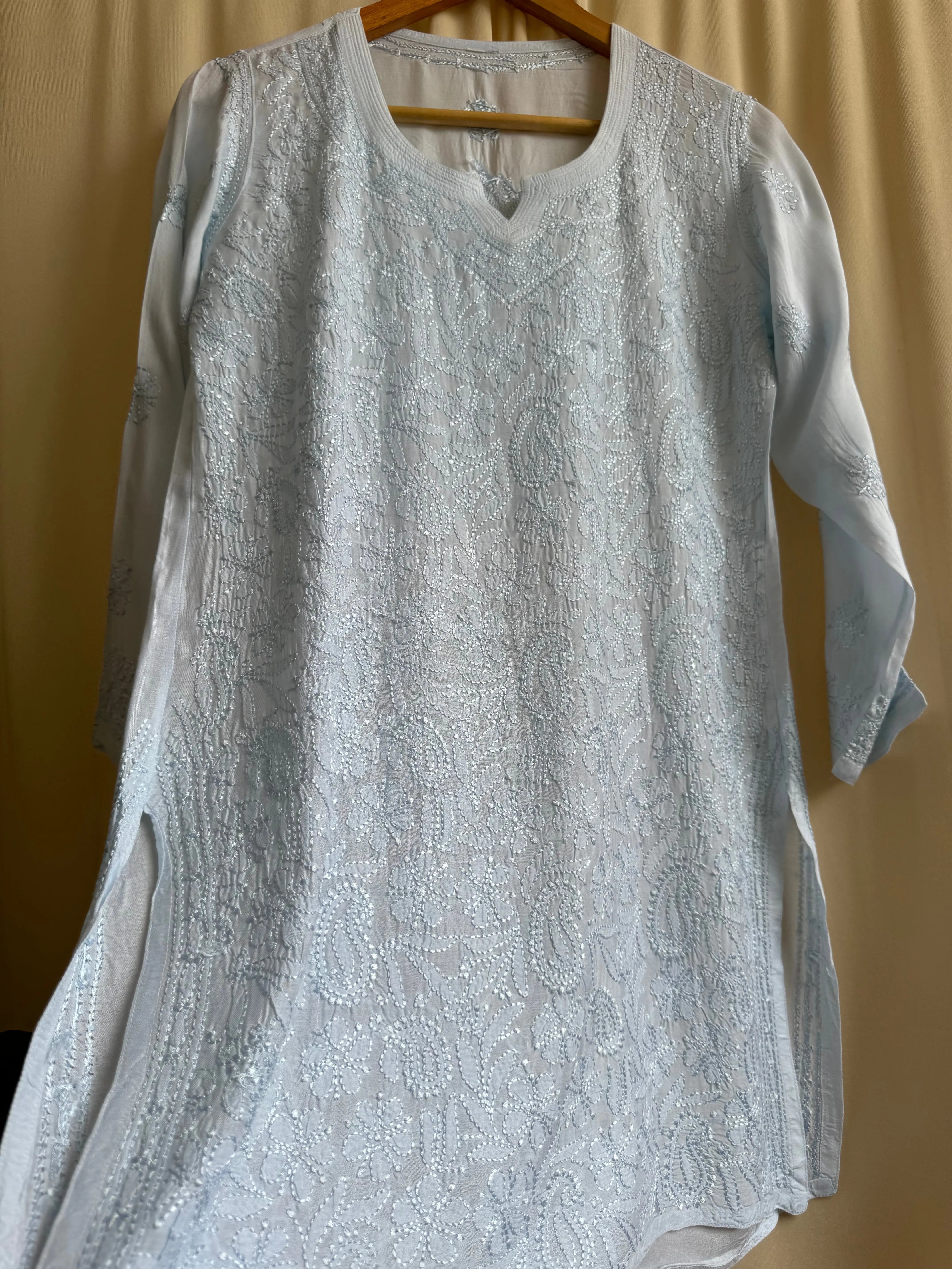 Chikankari Muslin short Top in Blue ARIAA CHIKANKARI 