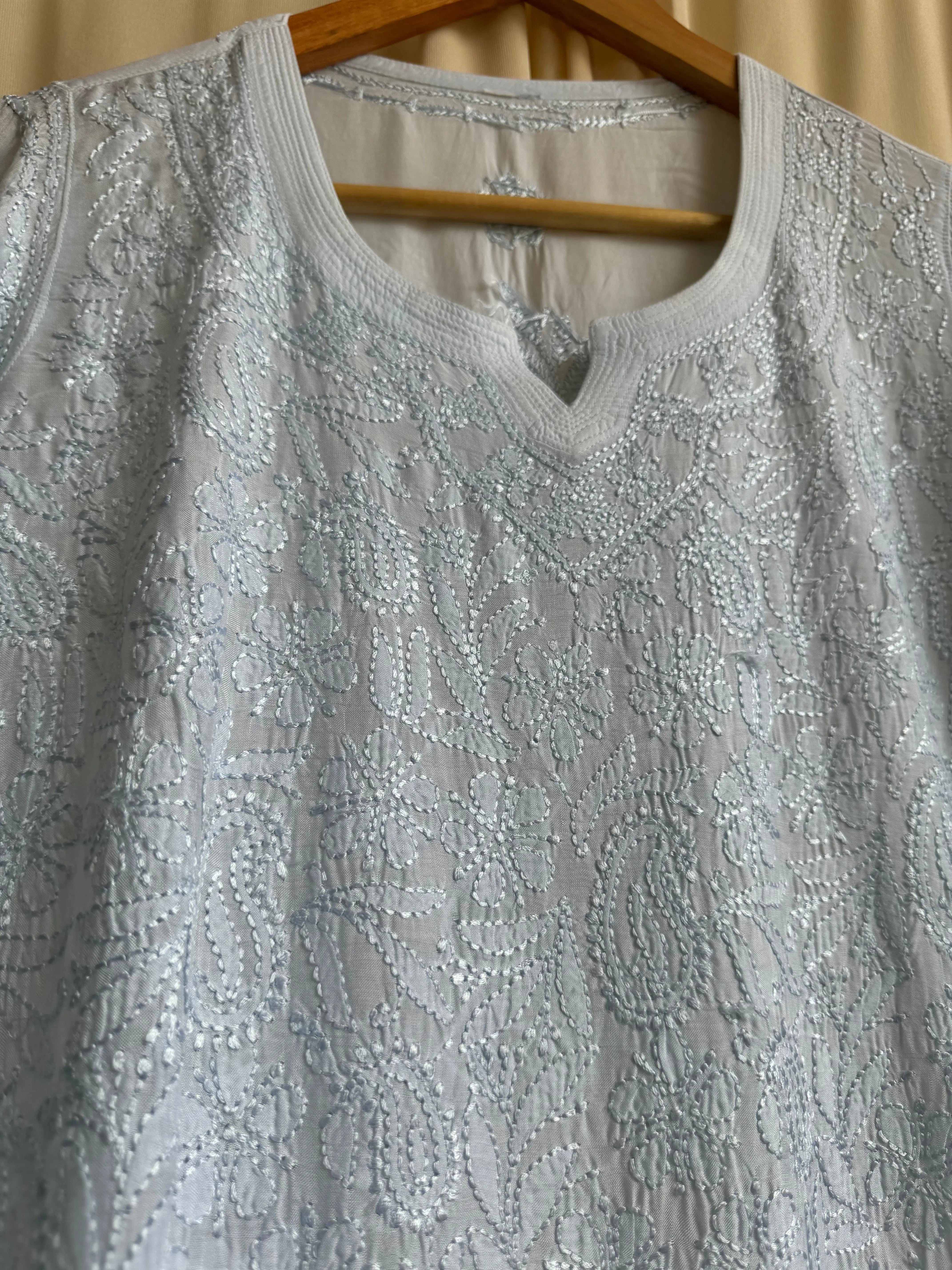 Chikankari Muslin short Top in Blue ARIAA CHIKANKARI 