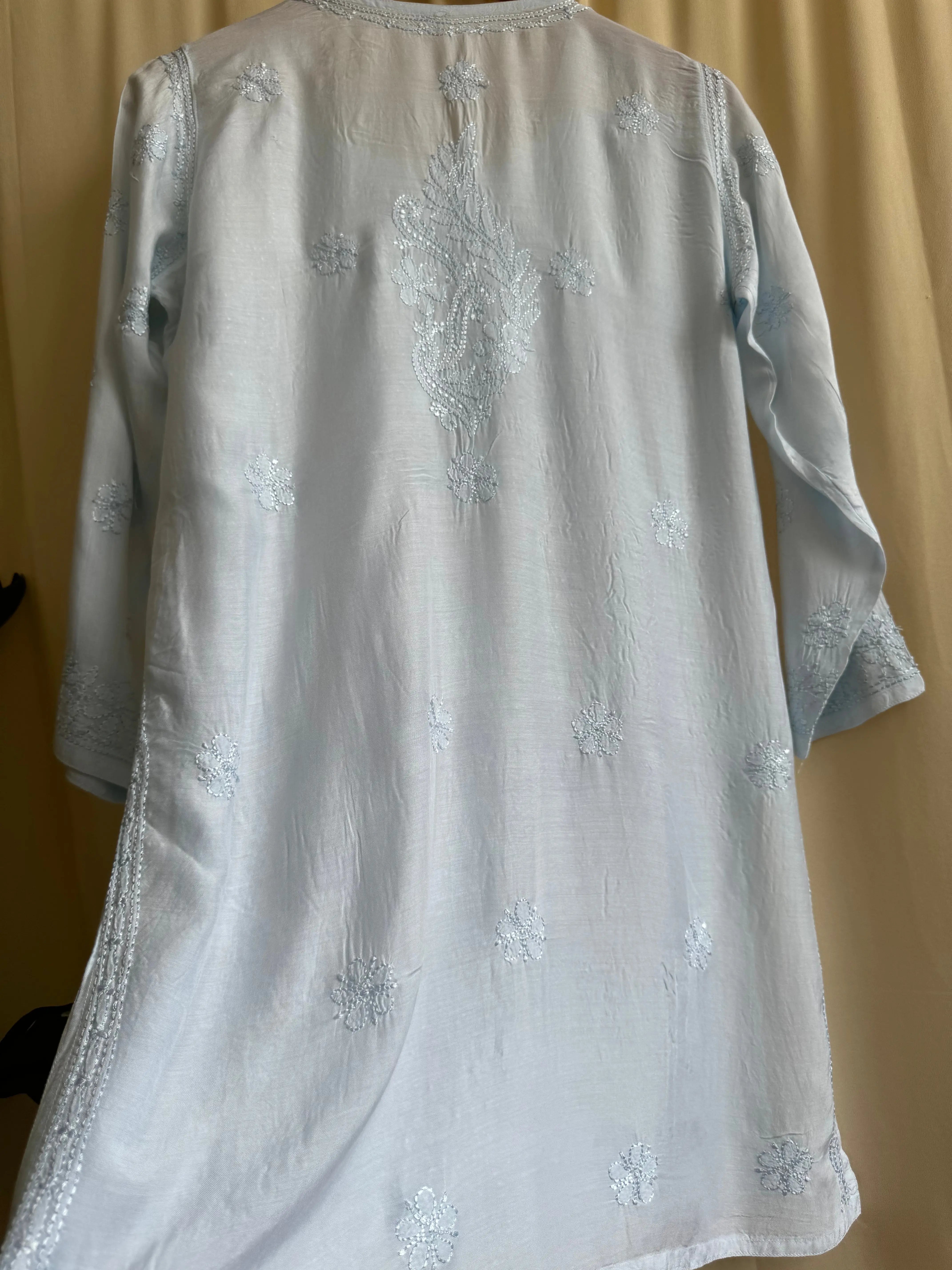 Chikankari Muslin short Top in Blue ARIAA CHIKANKARI 