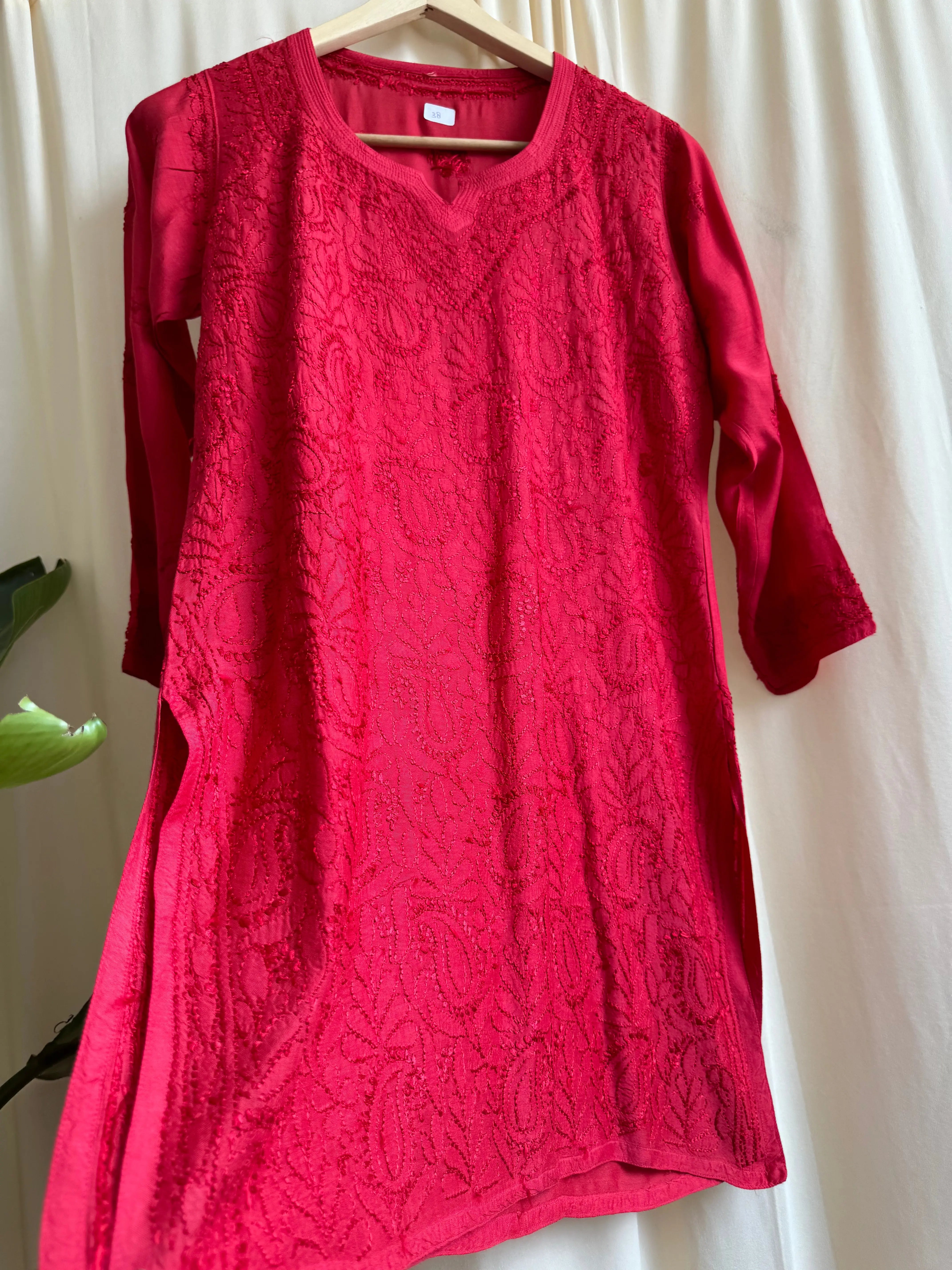 Chikankari Muslin short Top in Red ARIAA CHIKANKARI 