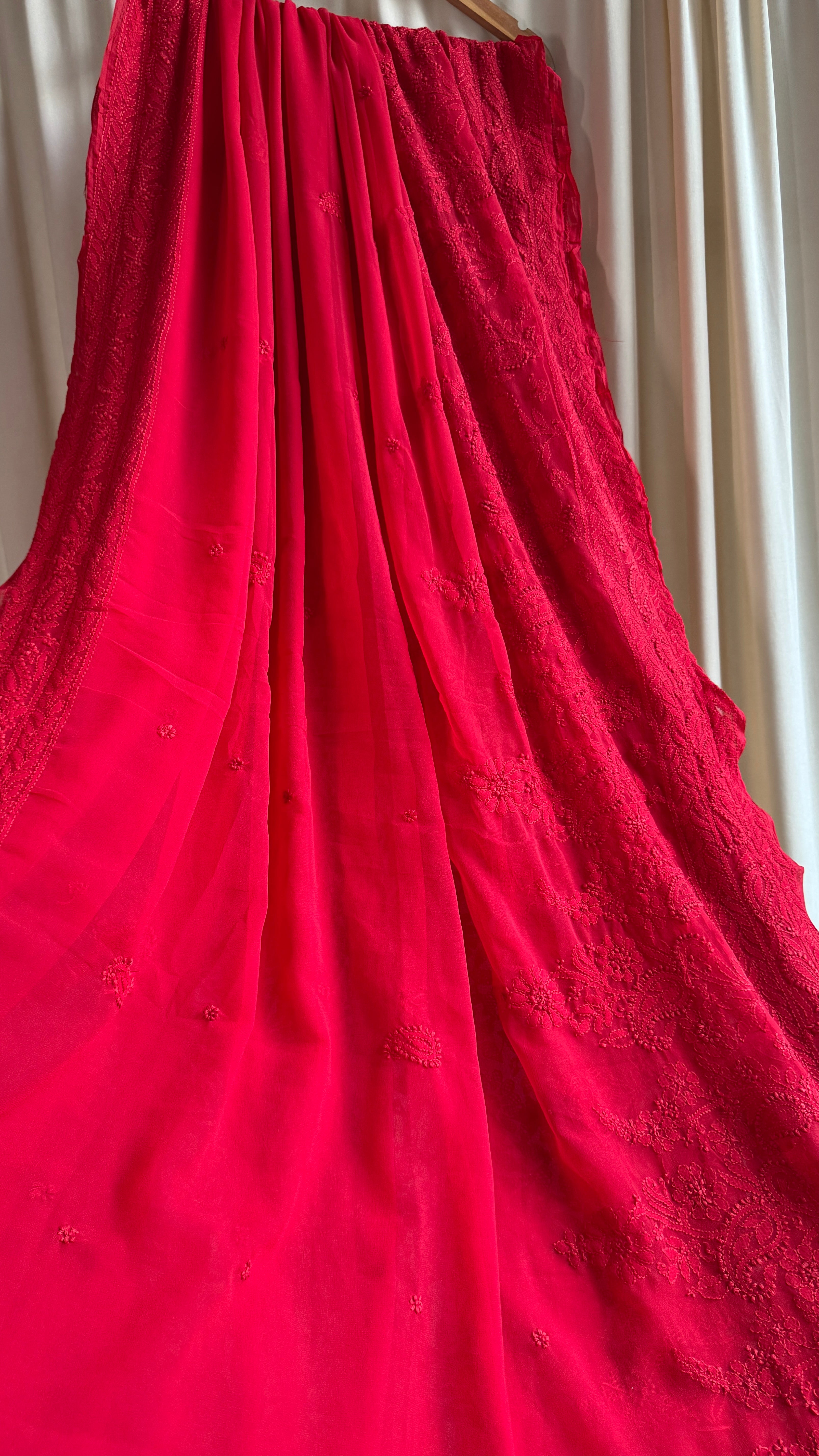 Georgette Chikankari saree in Red