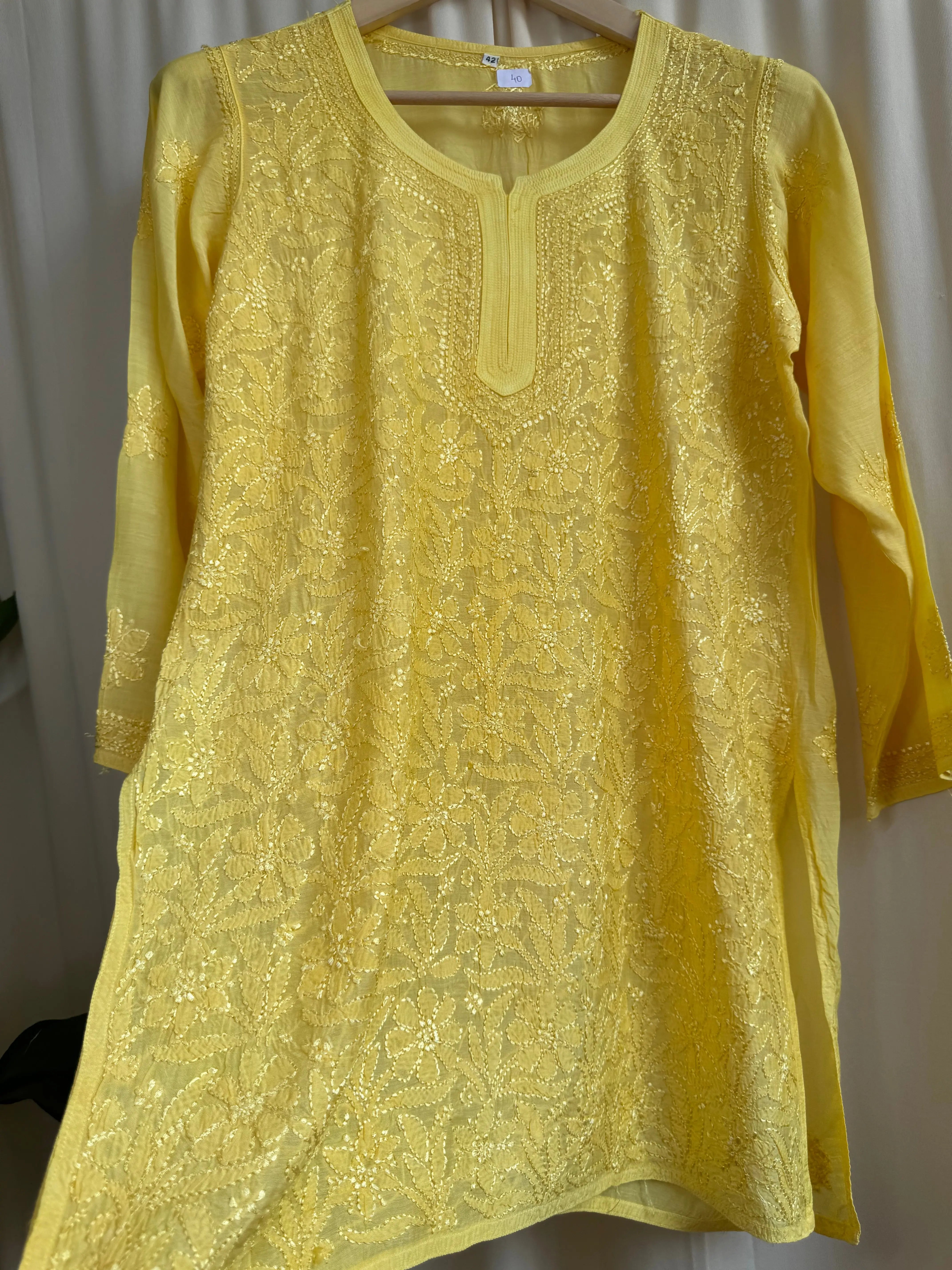 Chikankari Muslin short Top in Yellow ARIAA CHIKANKARI 