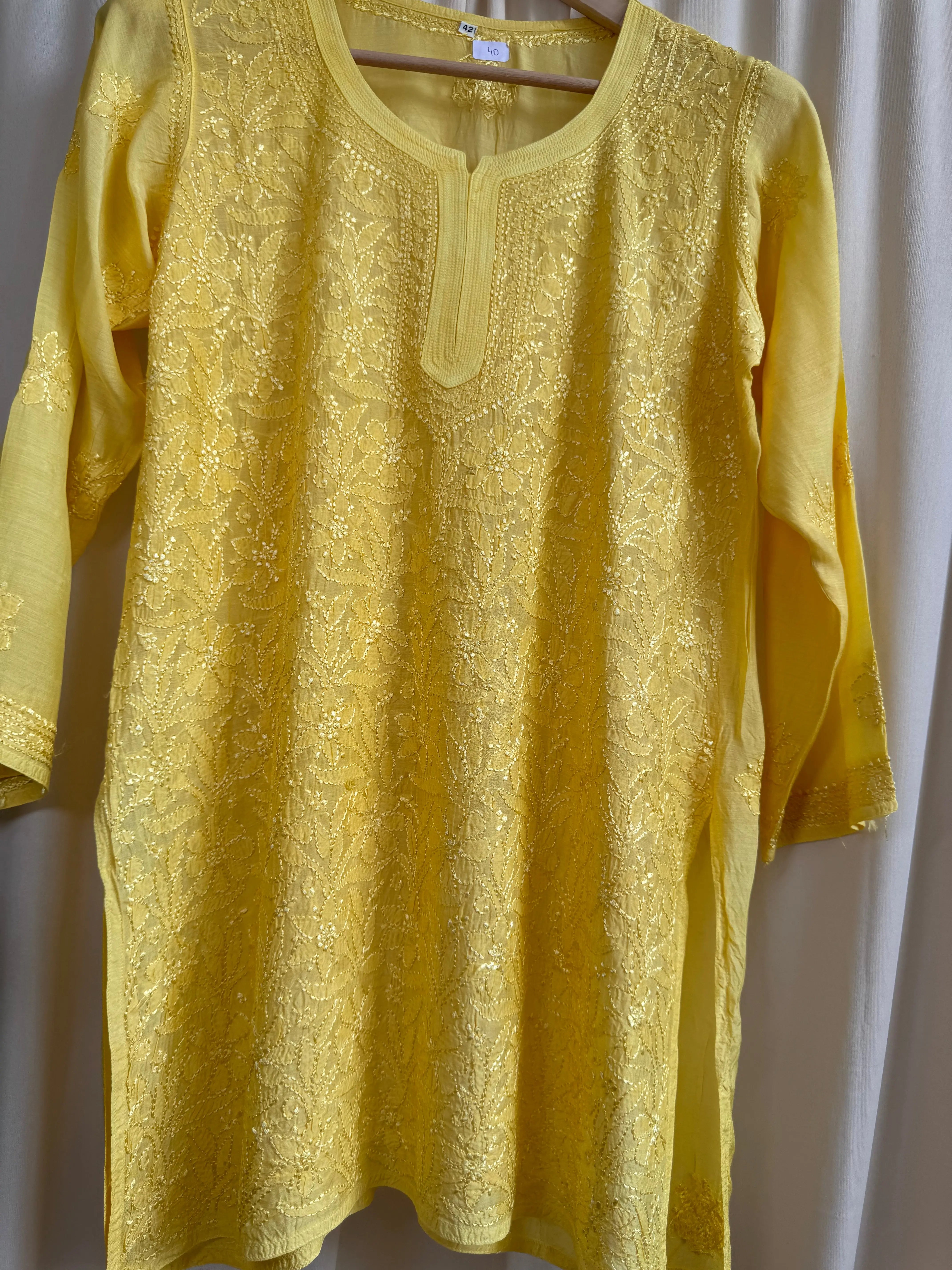 Chikankari Muslin short Top in Yellow ARIAA CHIKANKARI 