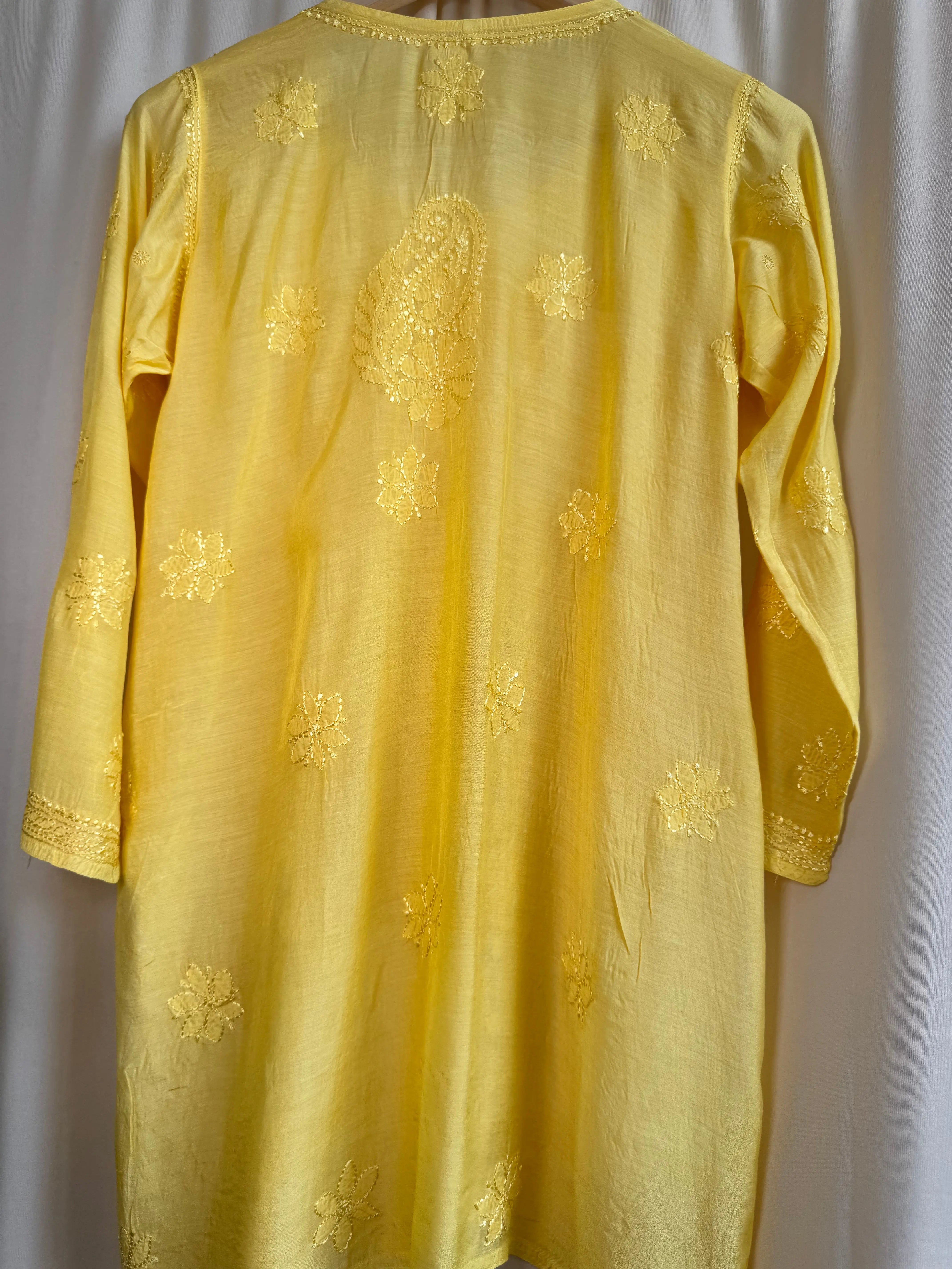 Chikankari Muslin short Top in Yellow ARIAA CHIKANKARI 