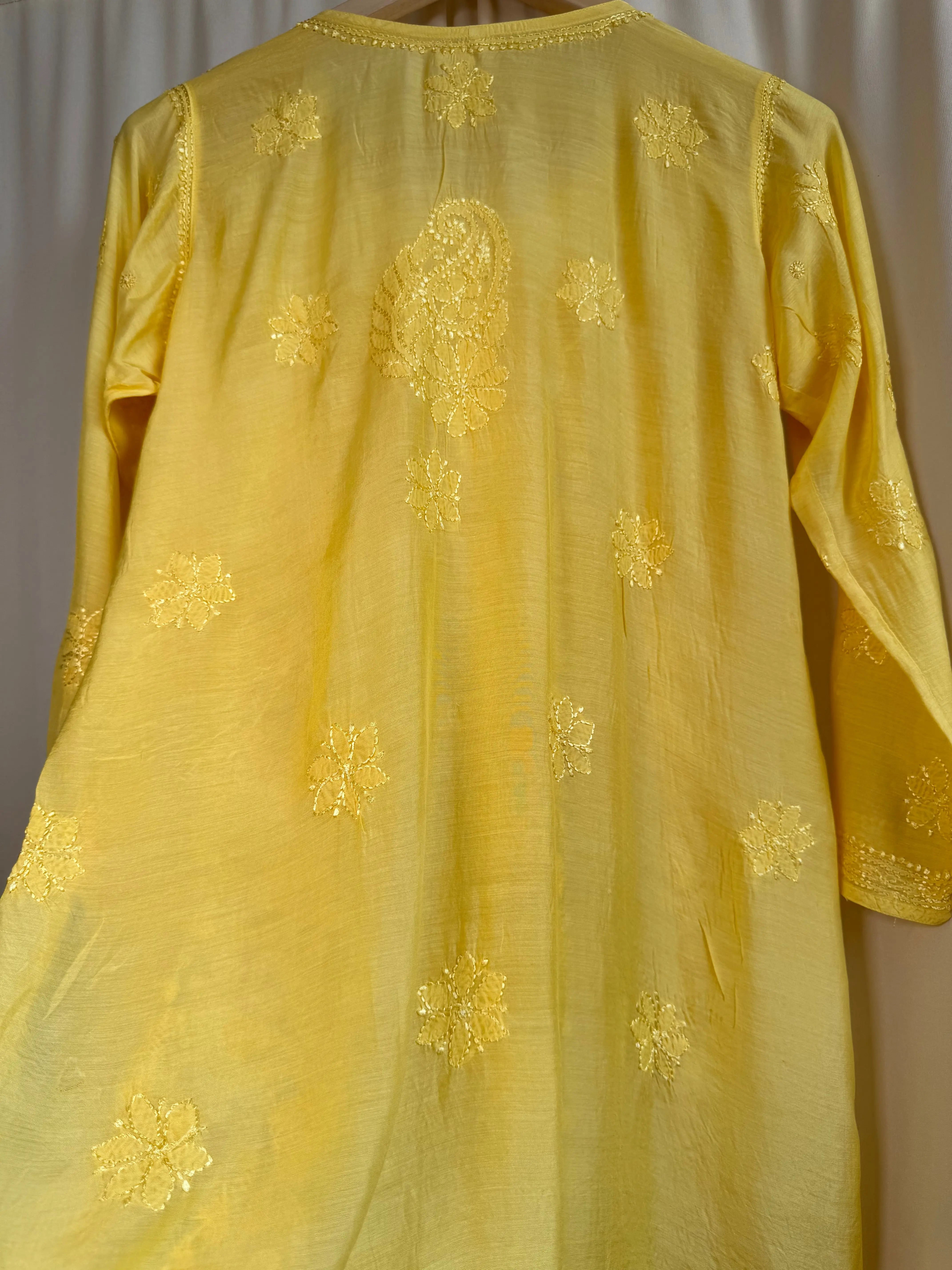 Chikankari Muslin short Top in Yellow ARIAA CHIKANKARI 