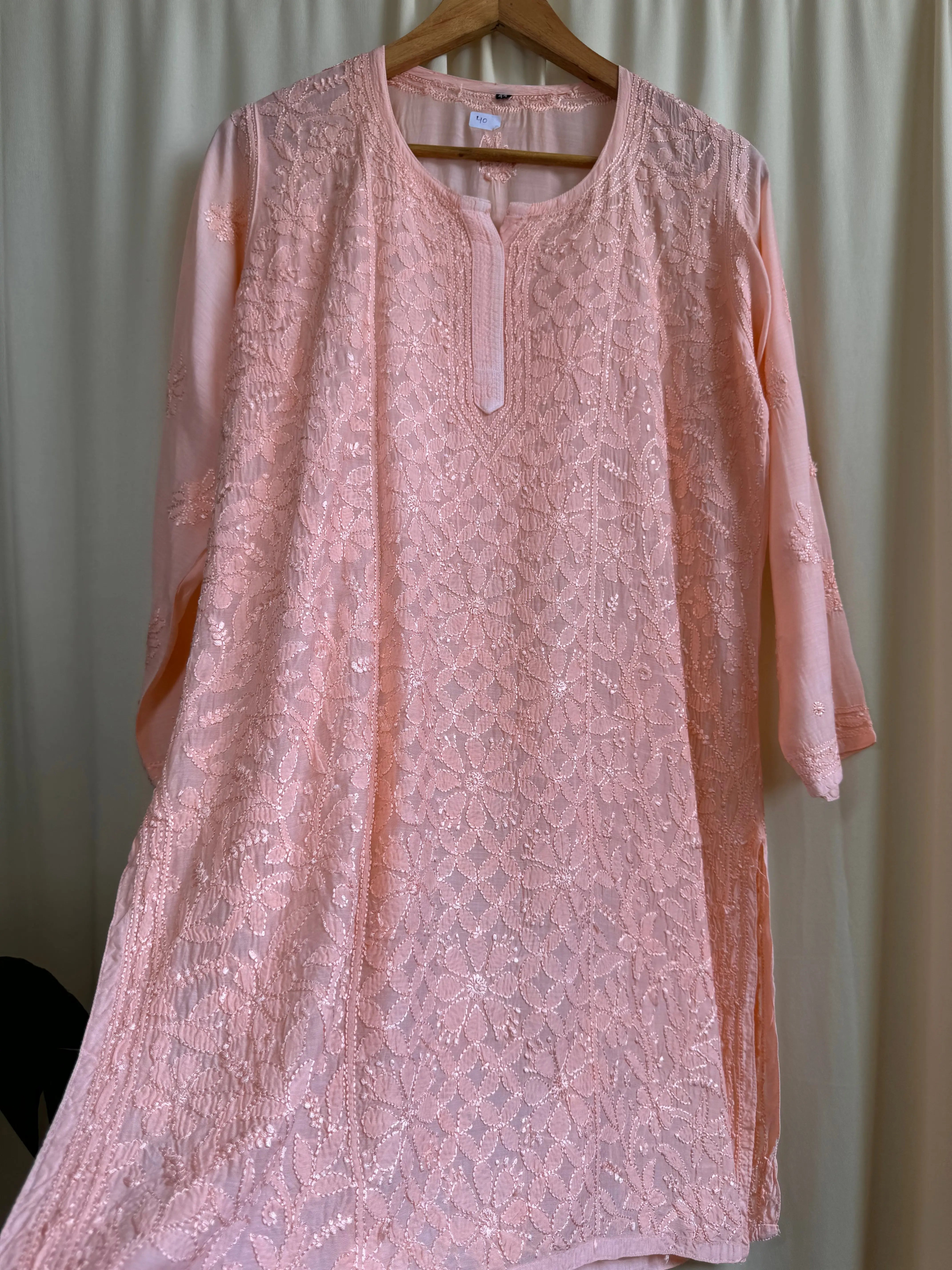 Chikankari Muslin short Top in Peach ARIAA CHIKANKARI 