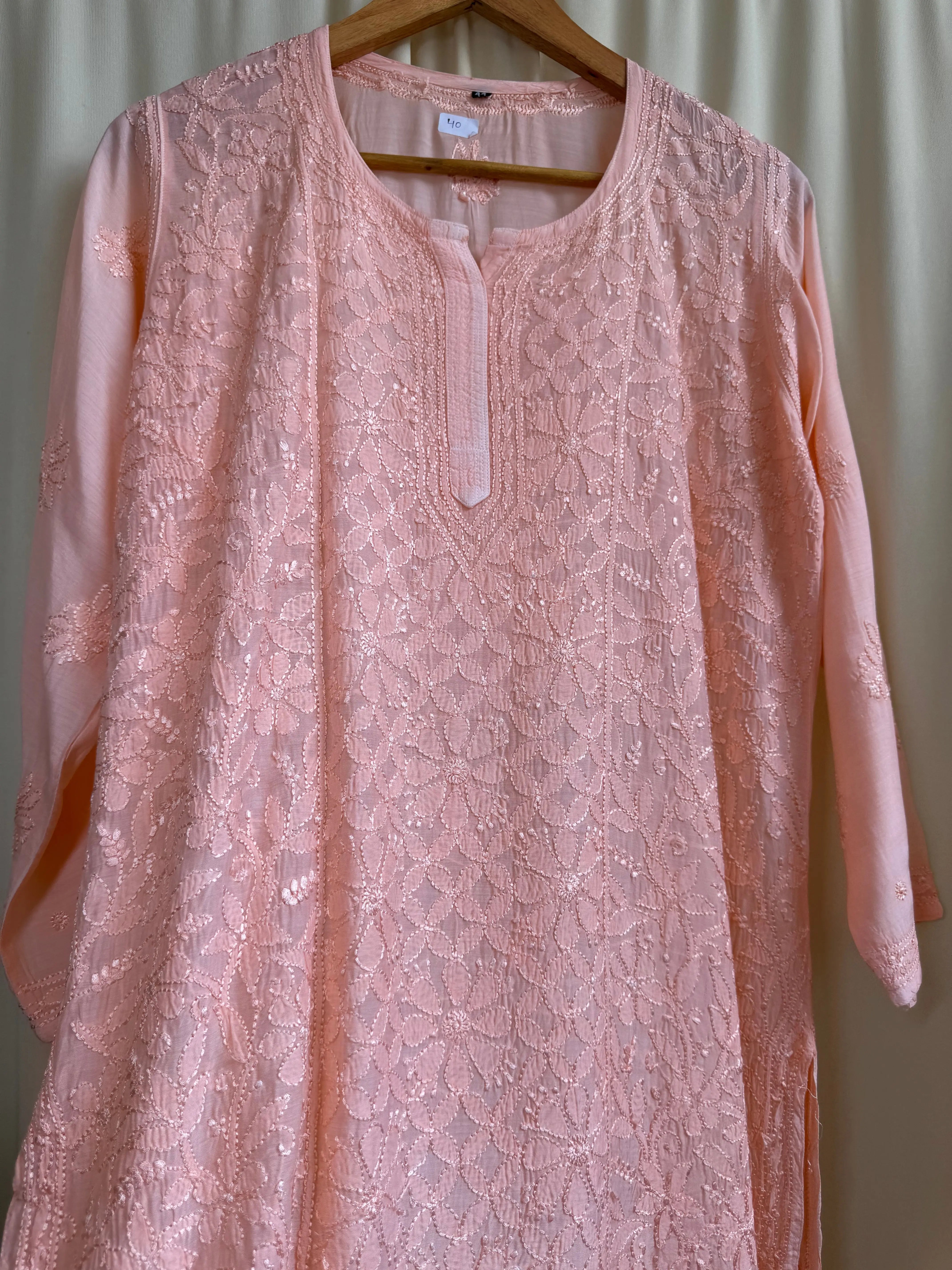 Chikankari Muslin short Top in Peach ARIAA CHIKANKARI 