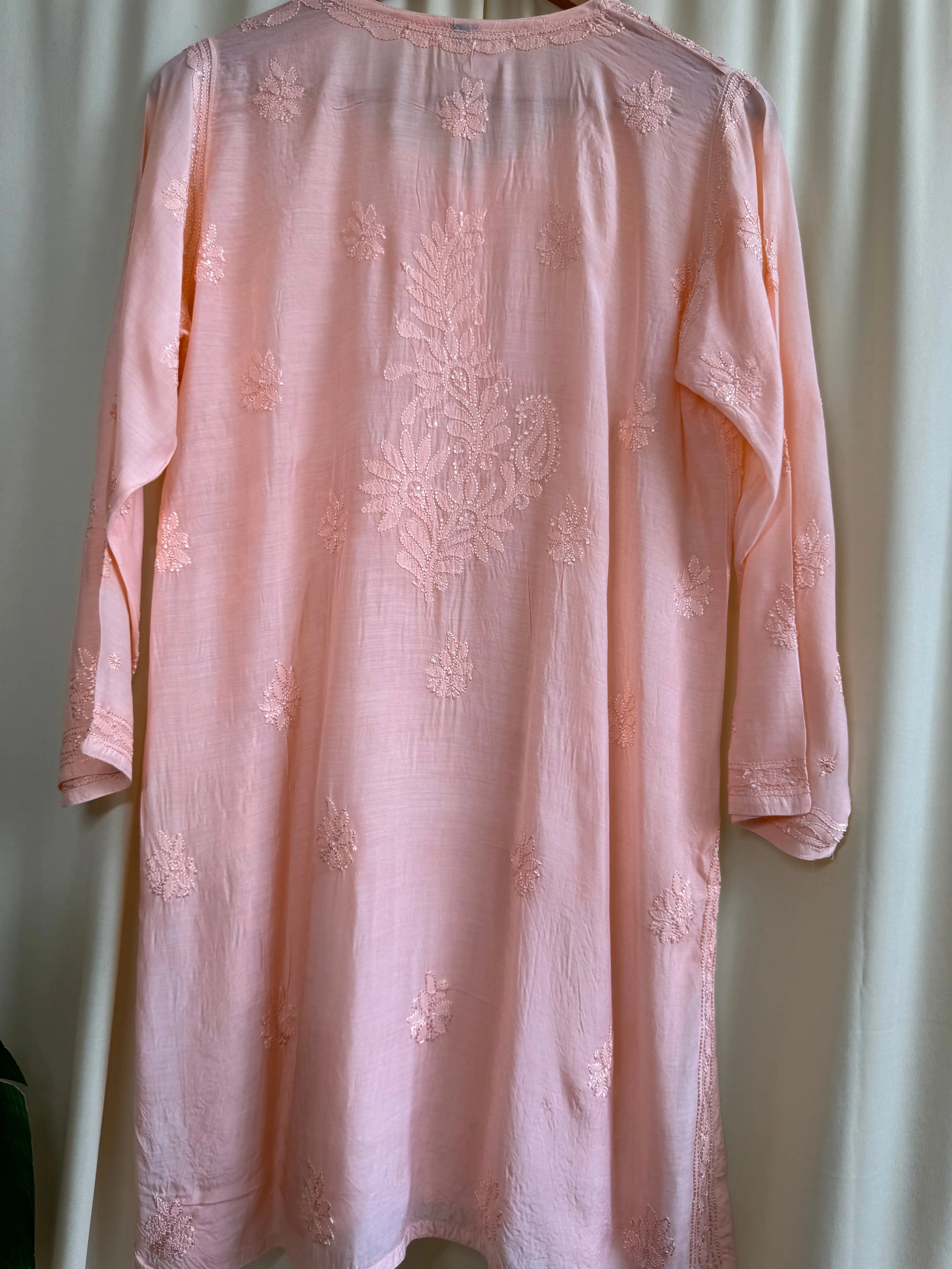 Chikankari Muslin short Top in Peach ARIAA CHIKANKARI 