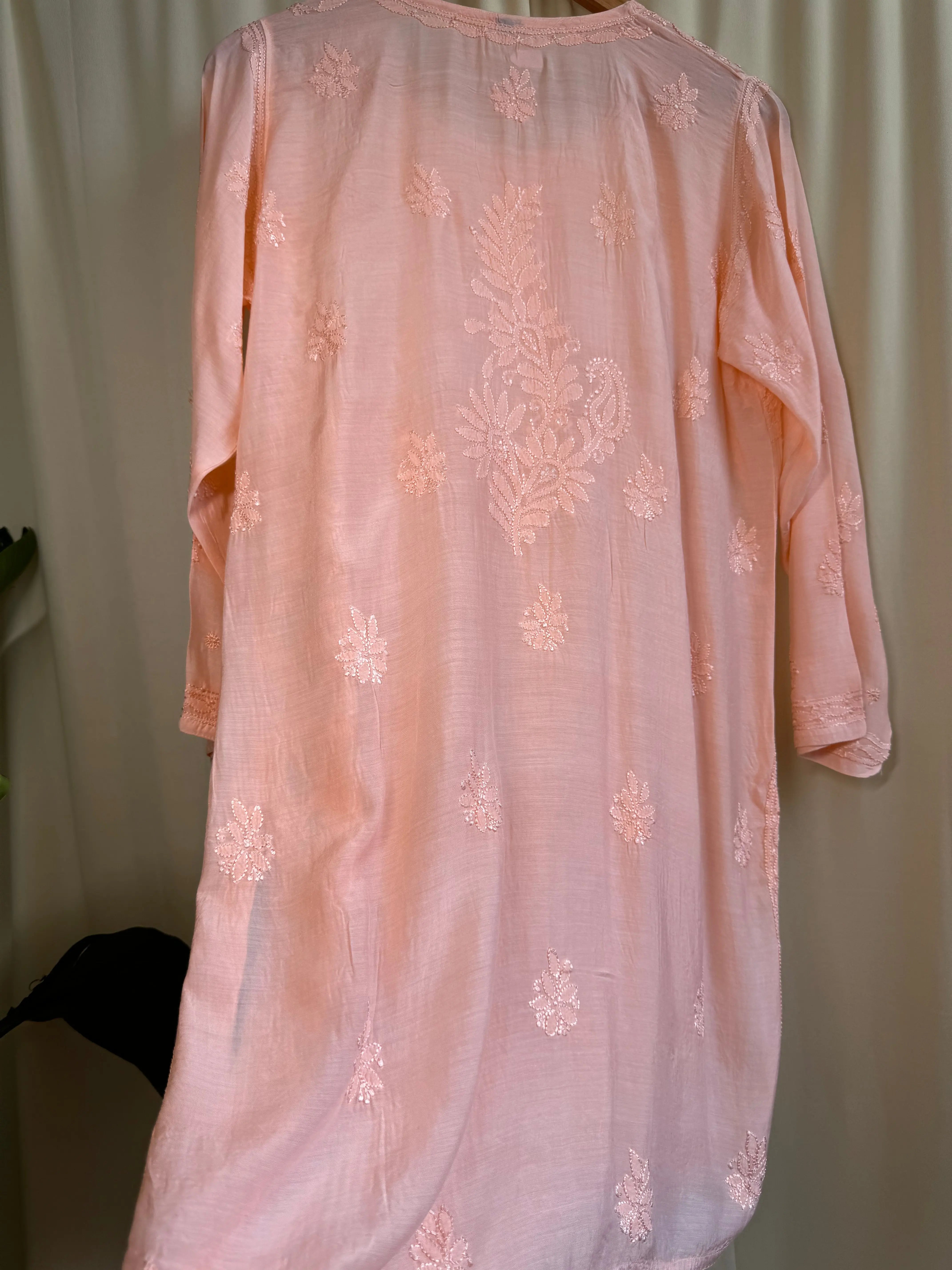 Chikankari Muslin short Top in Peach ARIAA CHIKANKARI 