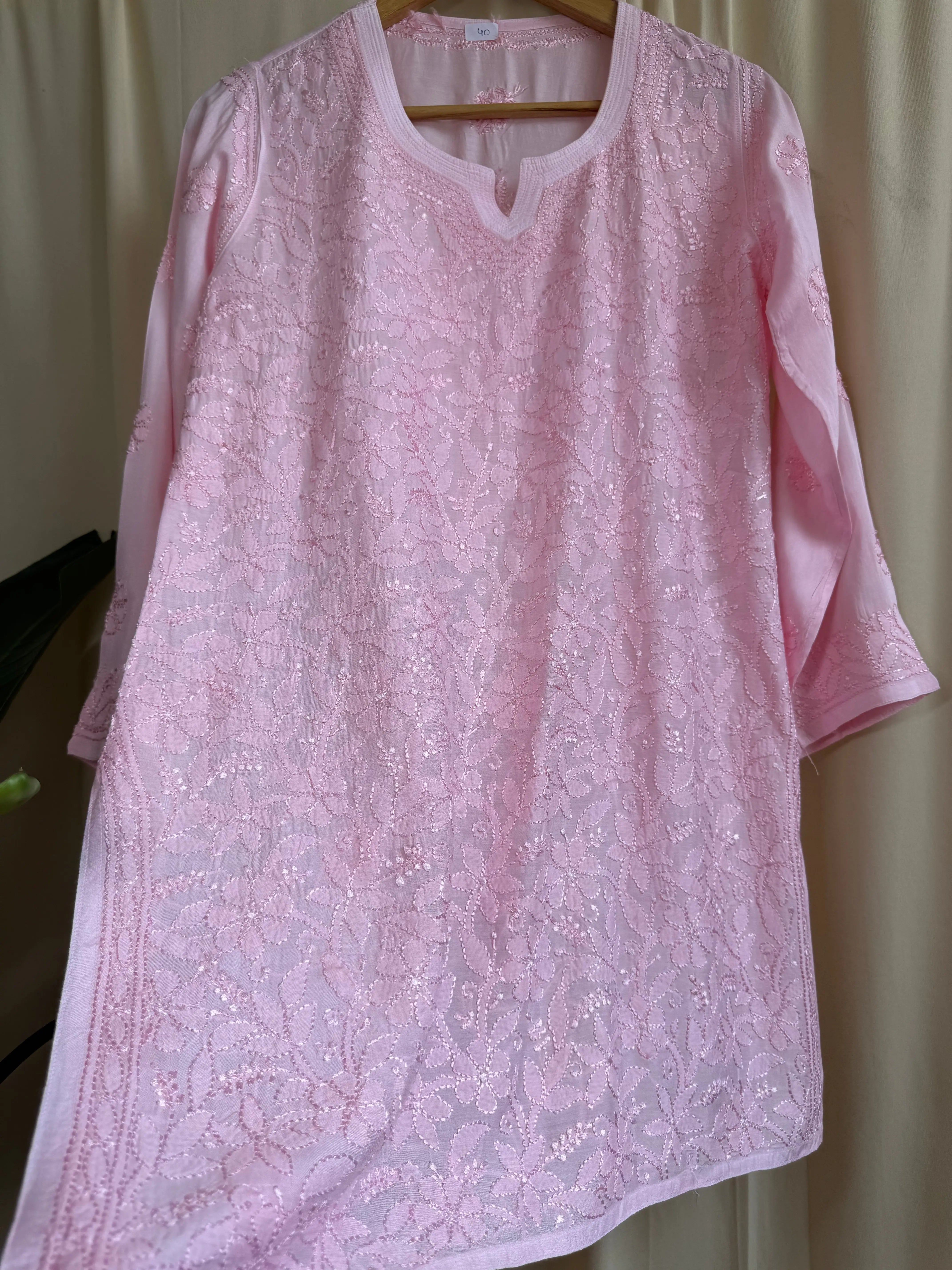 Chikankari Muslin short Top in Pink ARIAA CHIKANKARI 