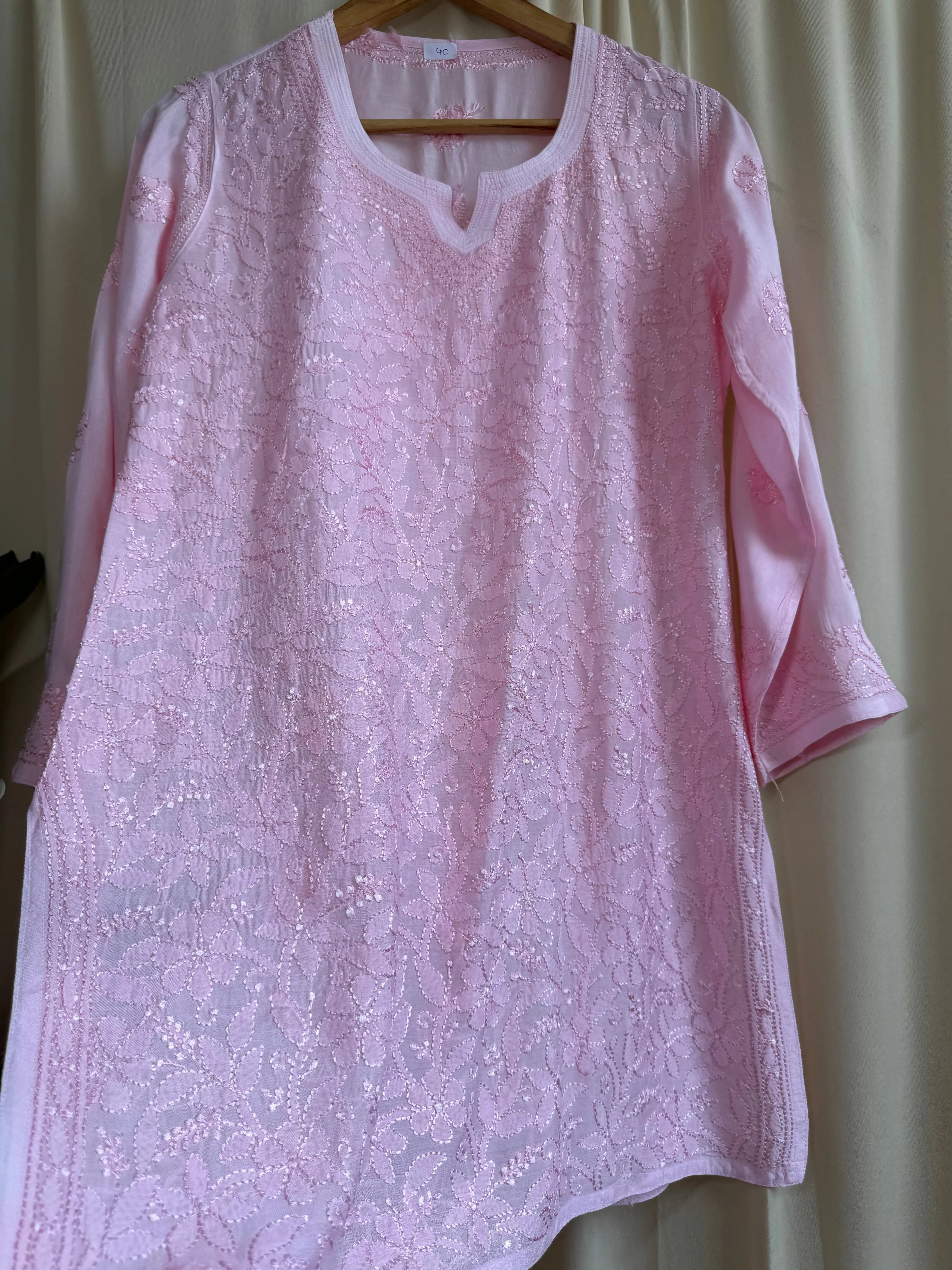 Chikankari Muslin short Top in Pink ARIAA CHIKANKARI 