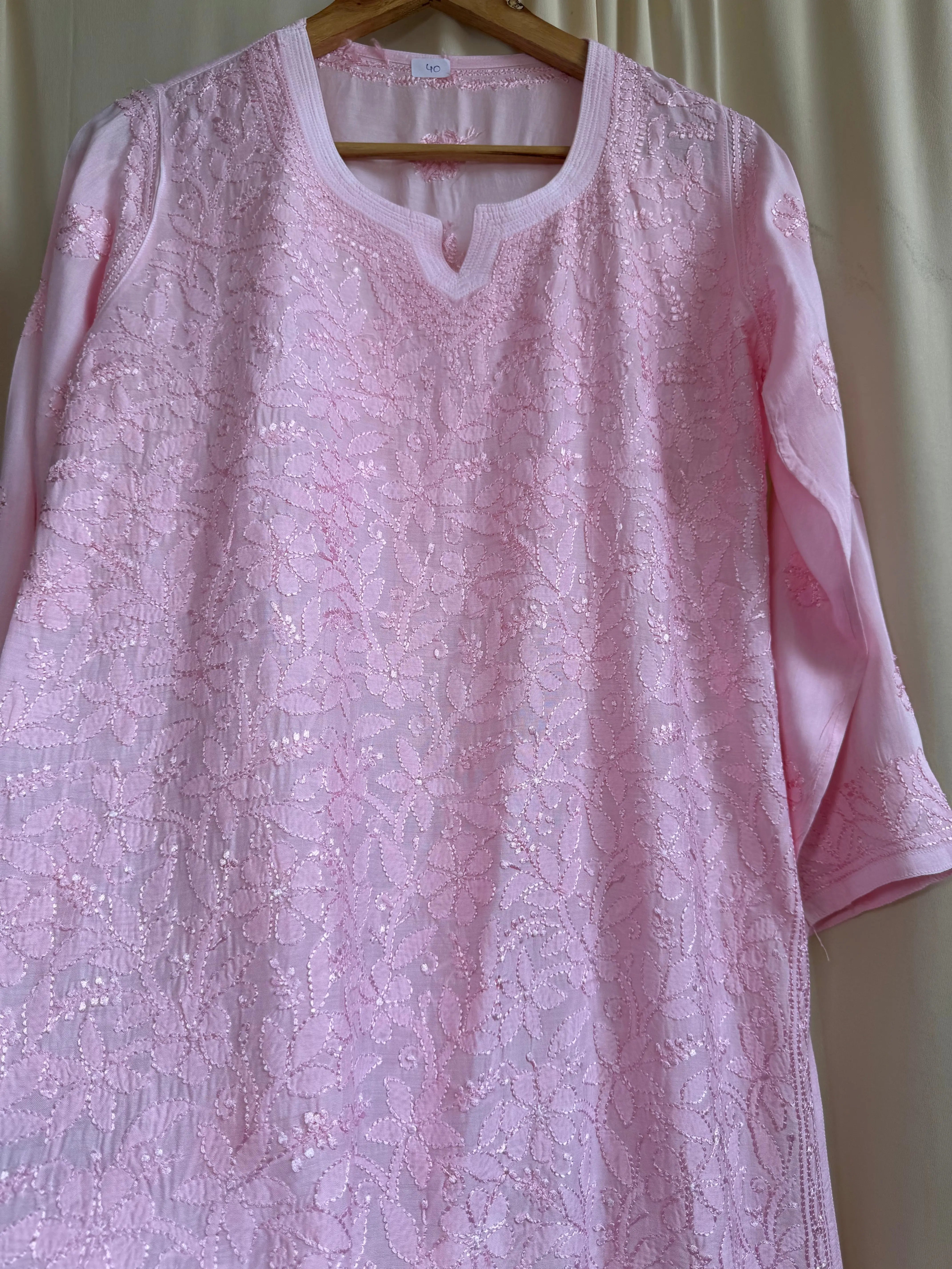 Chikankari Muslin short Top in Pink ARIAA CHIKANKARI 