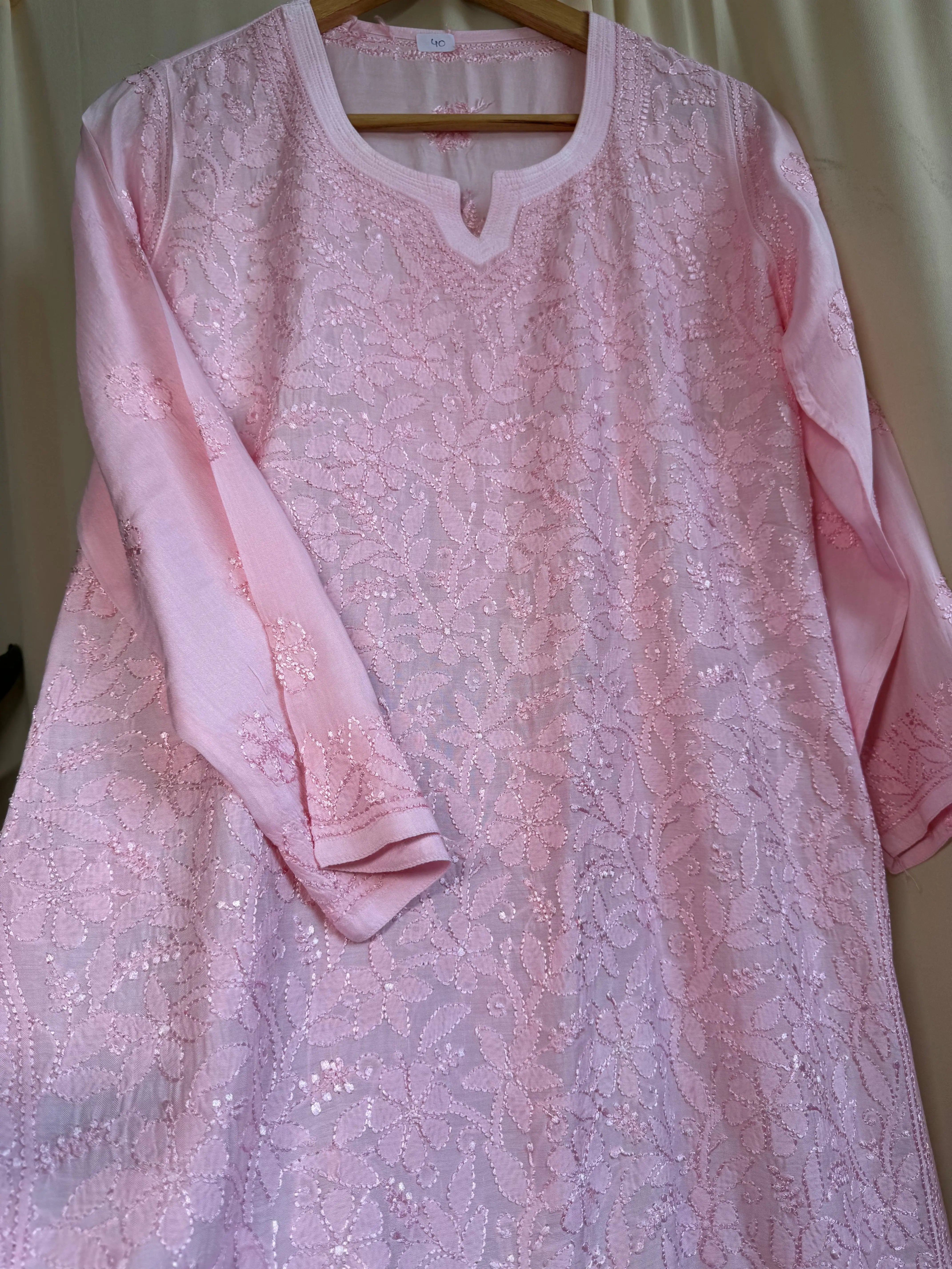 Chikankari Muslin short Top in Pink ARIAA CHIKANKARI 