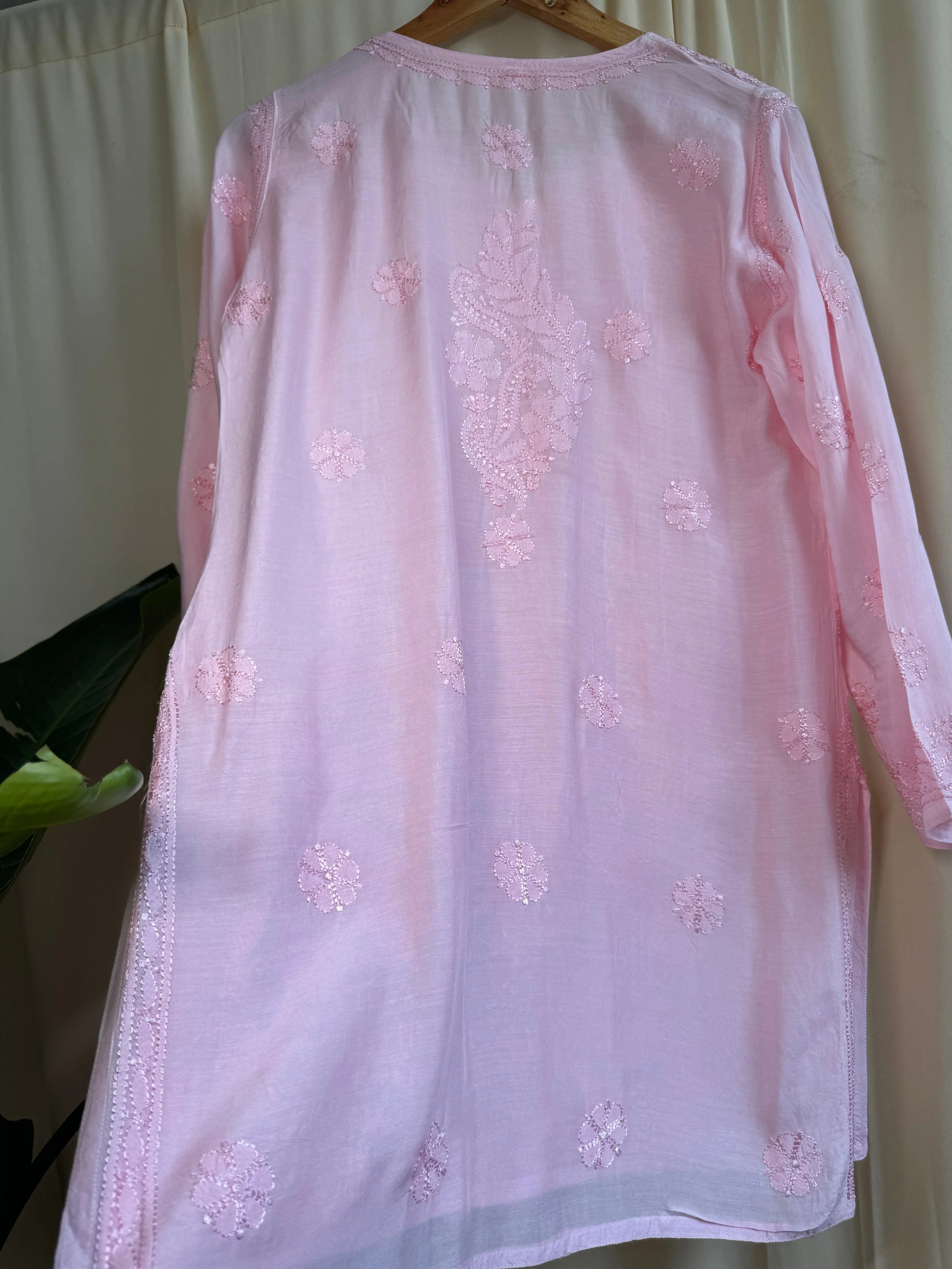 Chikankari Muslin short Top in Pink ARIAA CHIKANKARI 