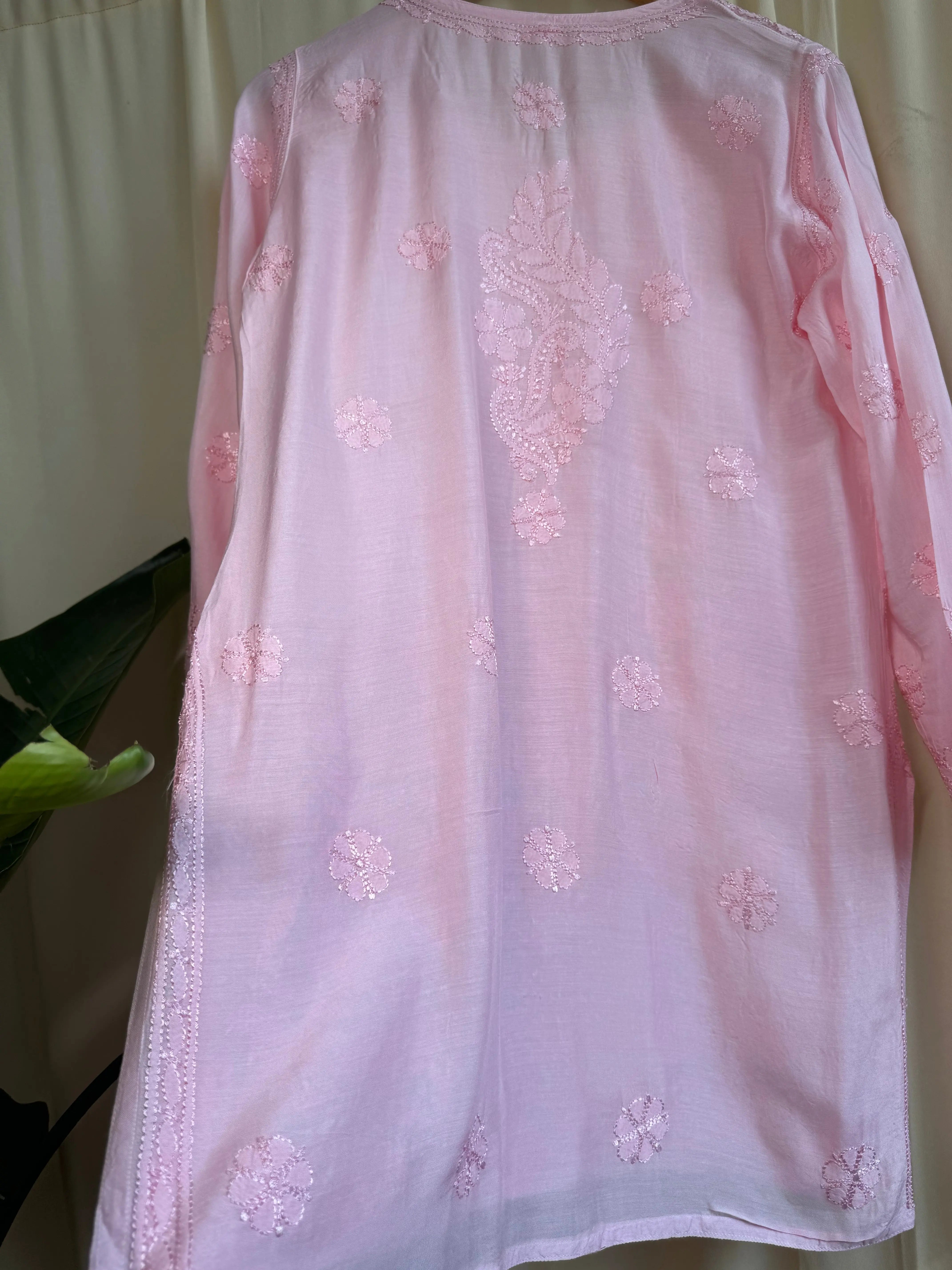 Chikankari Muslin short Top in Pink ARIAA CHIKANKARI 