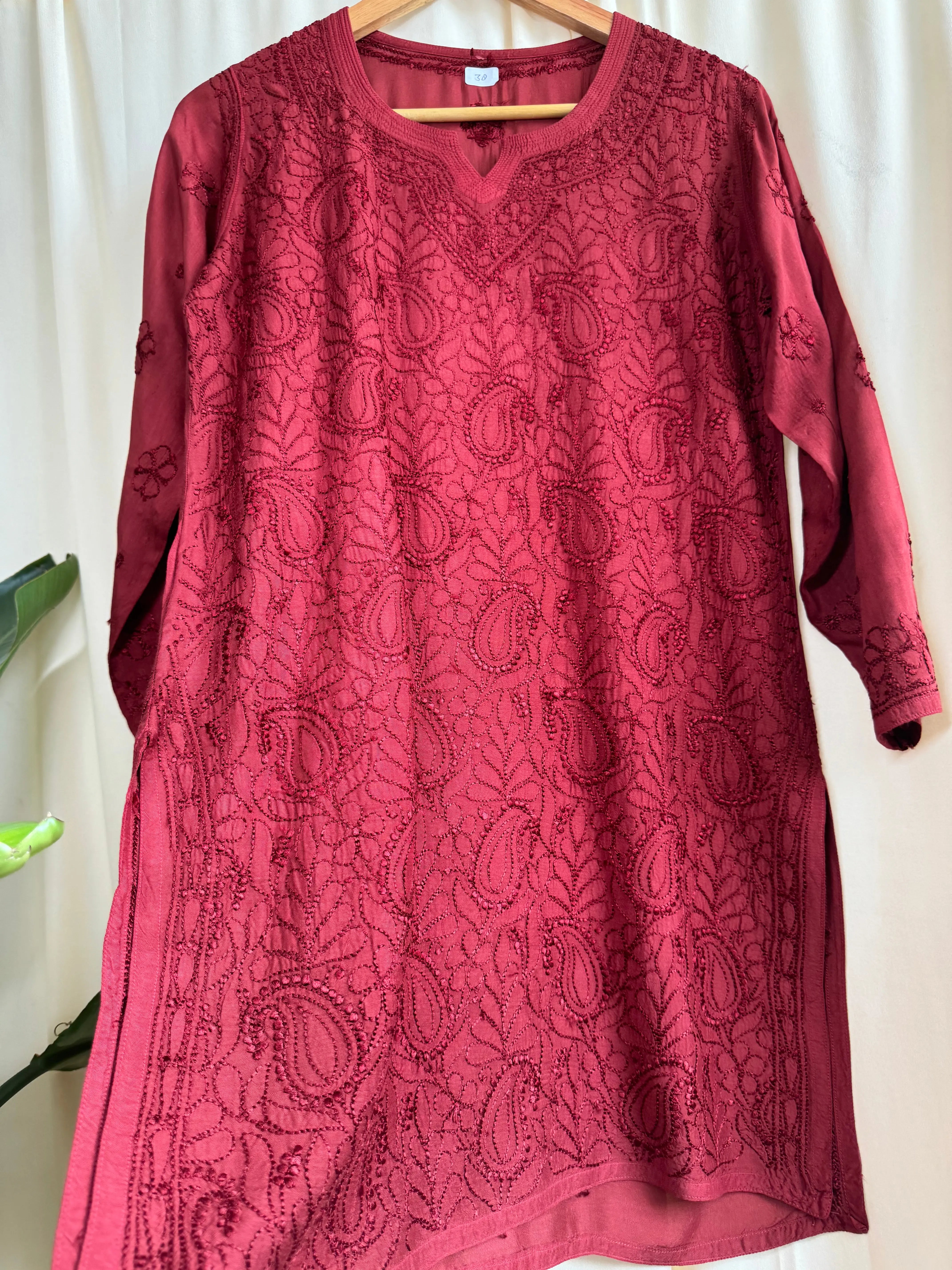 Chikankari Muslin short Top in Maroon ARIAA CHIKANKARI 