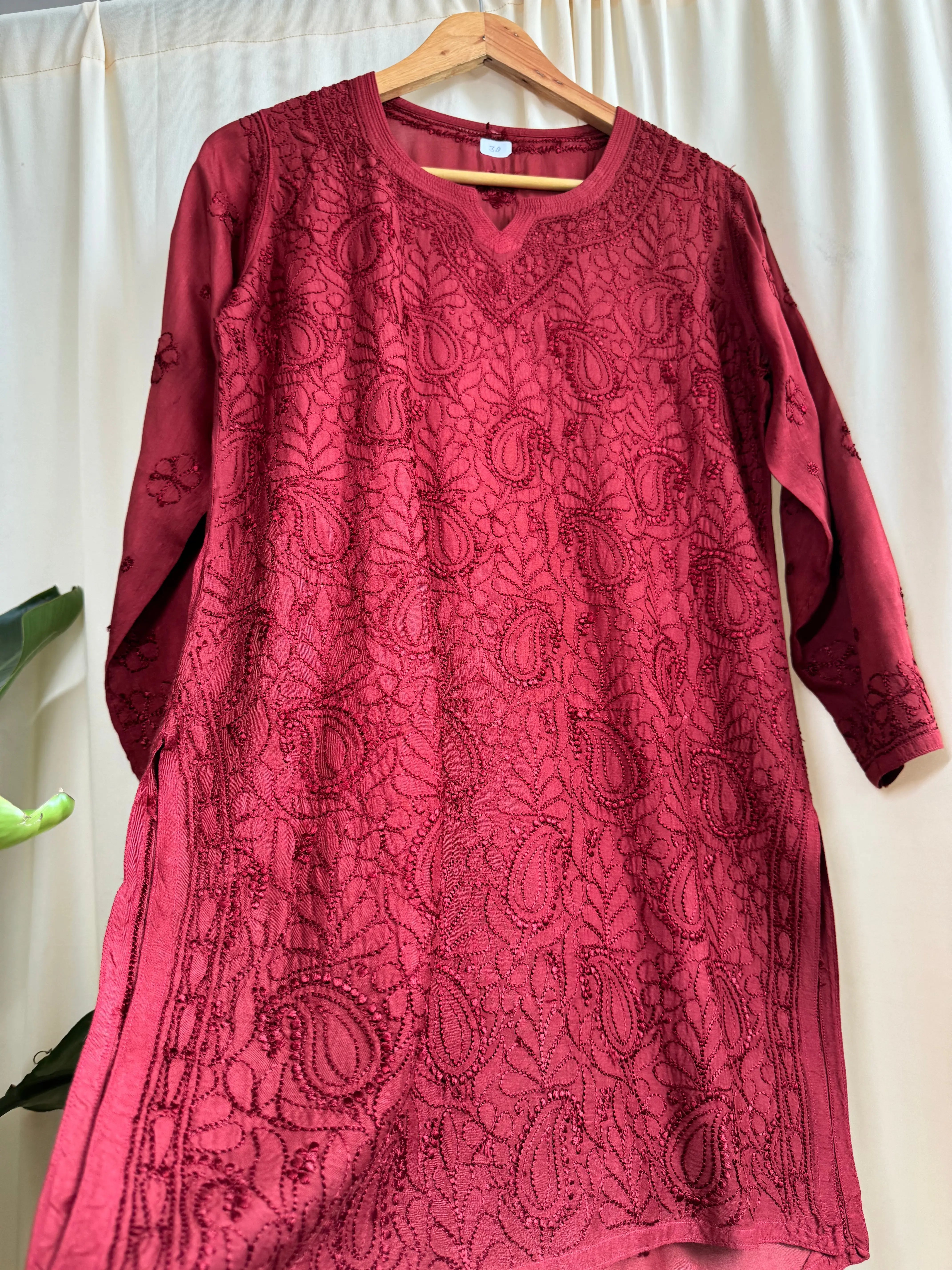 Chikankari Muslin short Top in Maroon ARIAA CHIKANKARI 