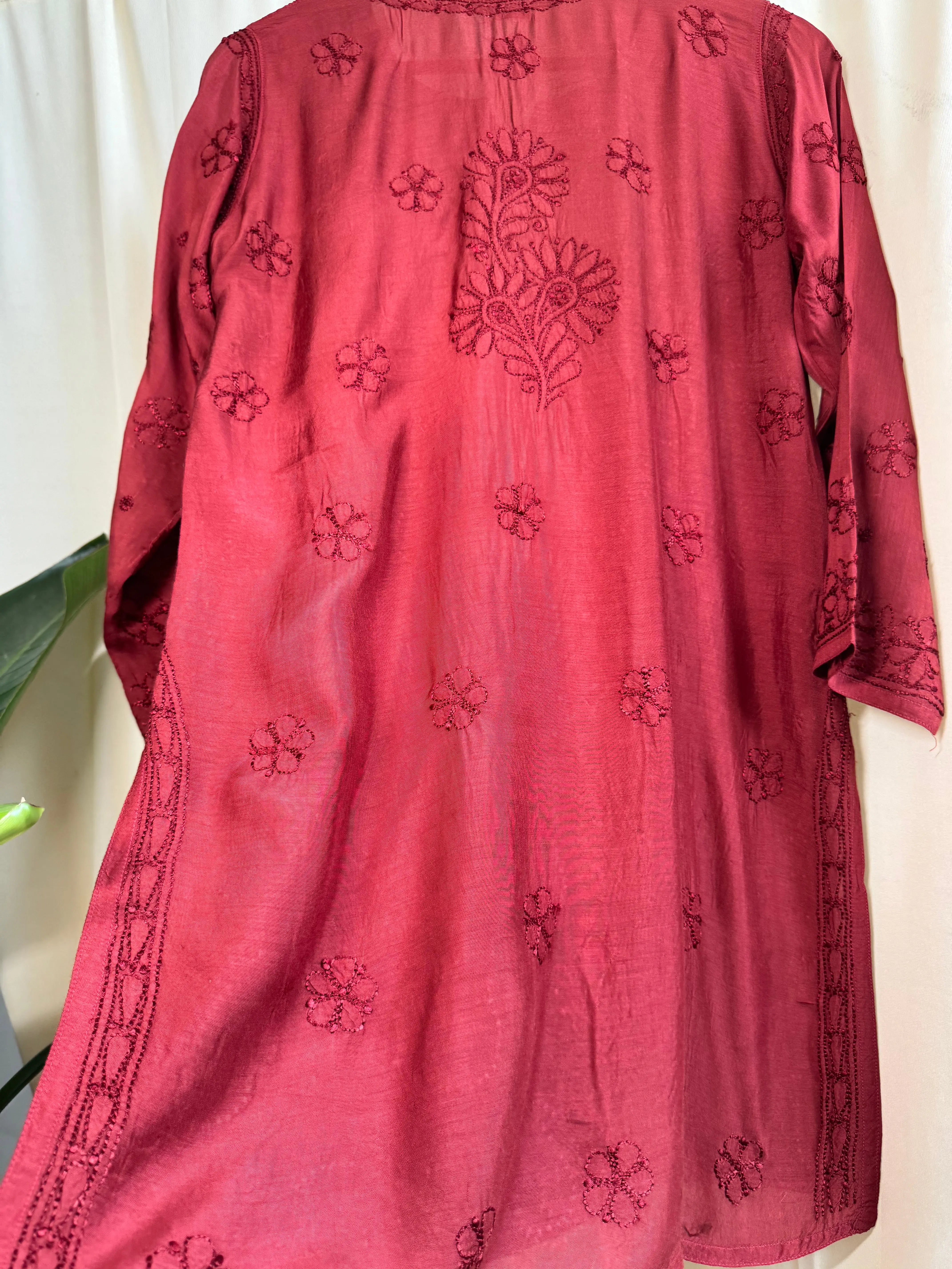 Chikankari Muslin short Top in Maroon ARIAA CHIKANKARI 