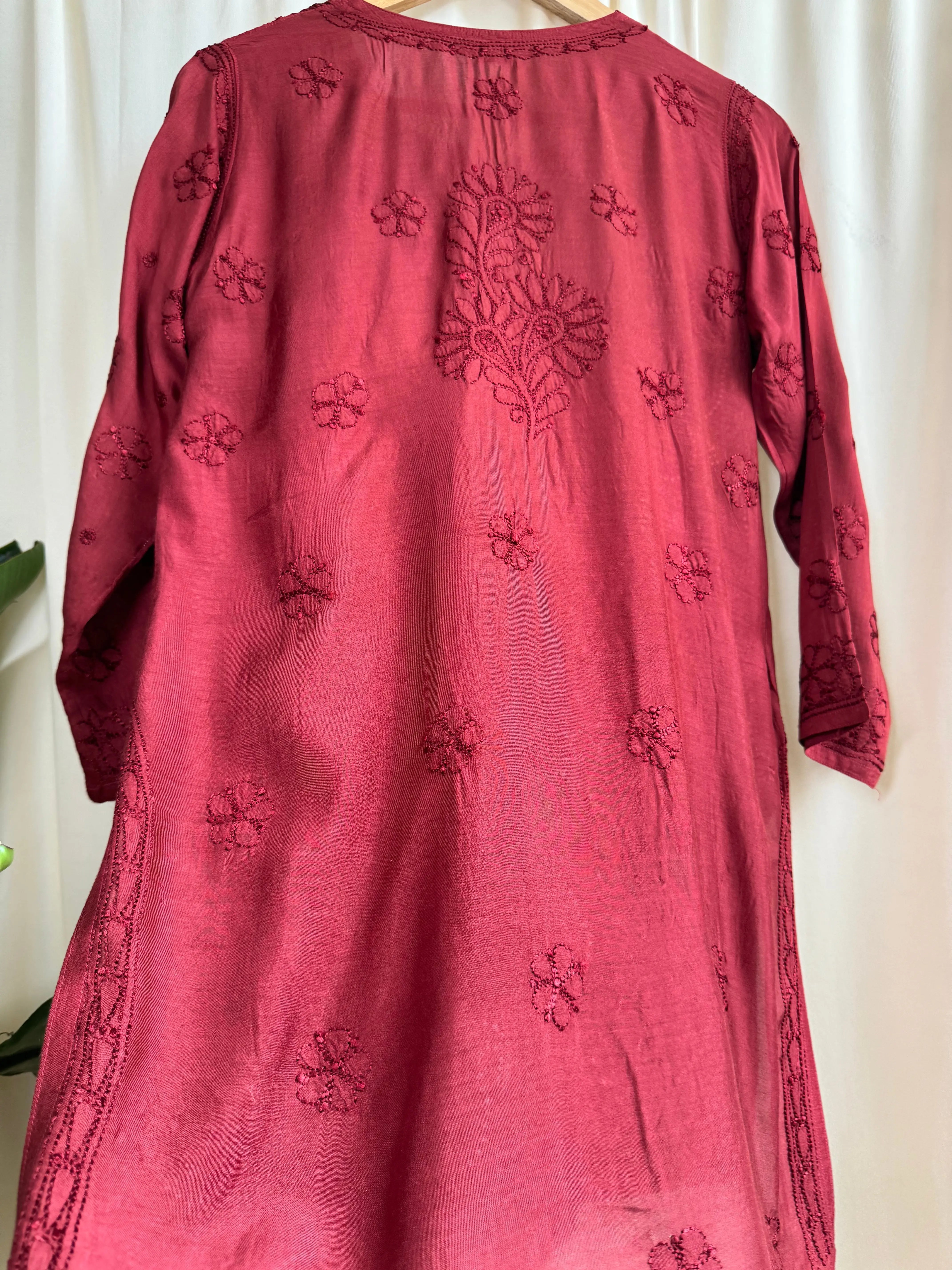 Chikankari Muslin short Top in Maroon ARIAA CHIKANKARI 