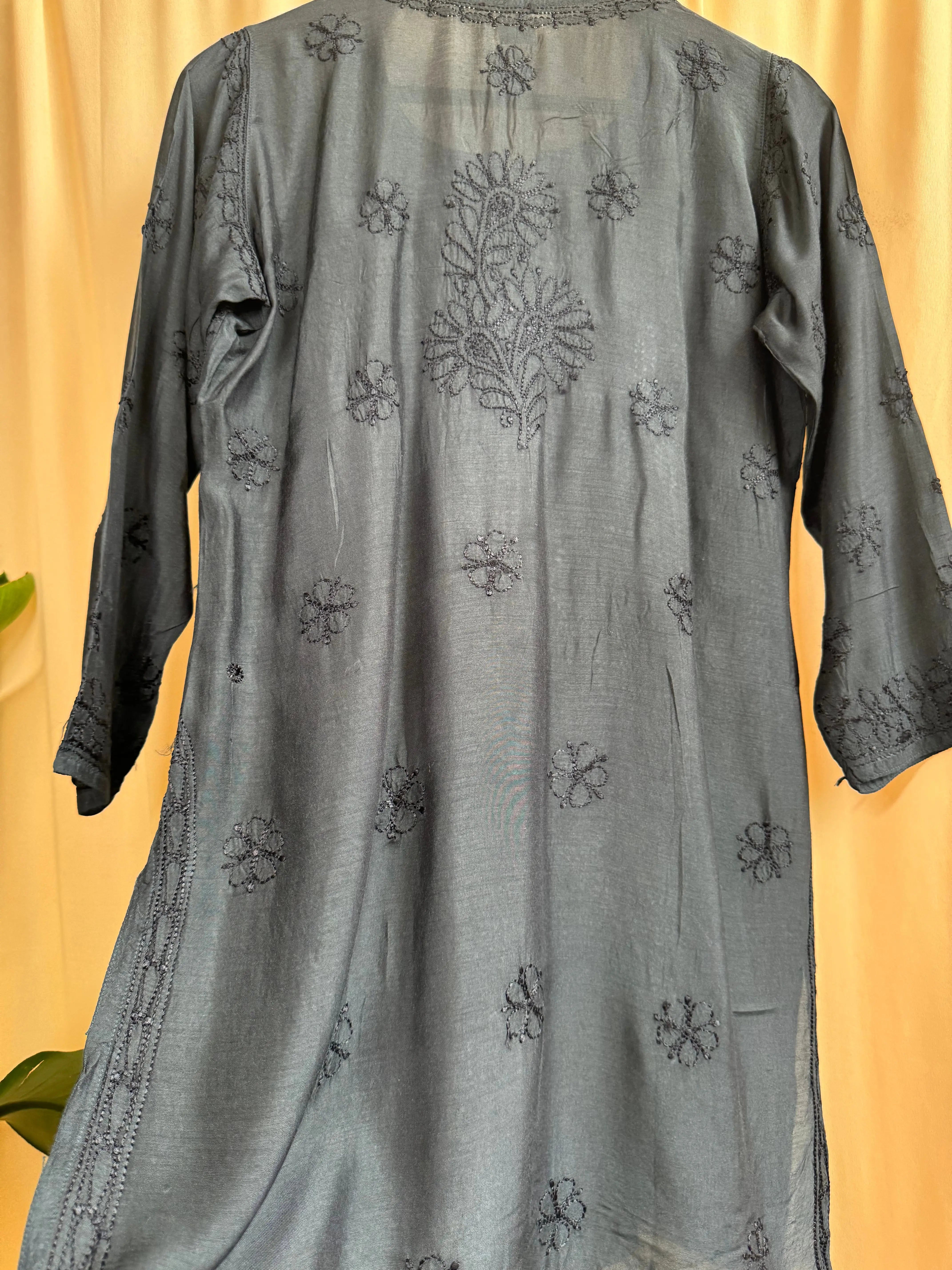 Chikankari Muslin short Top in Black ARIAA CHIKANKARI 