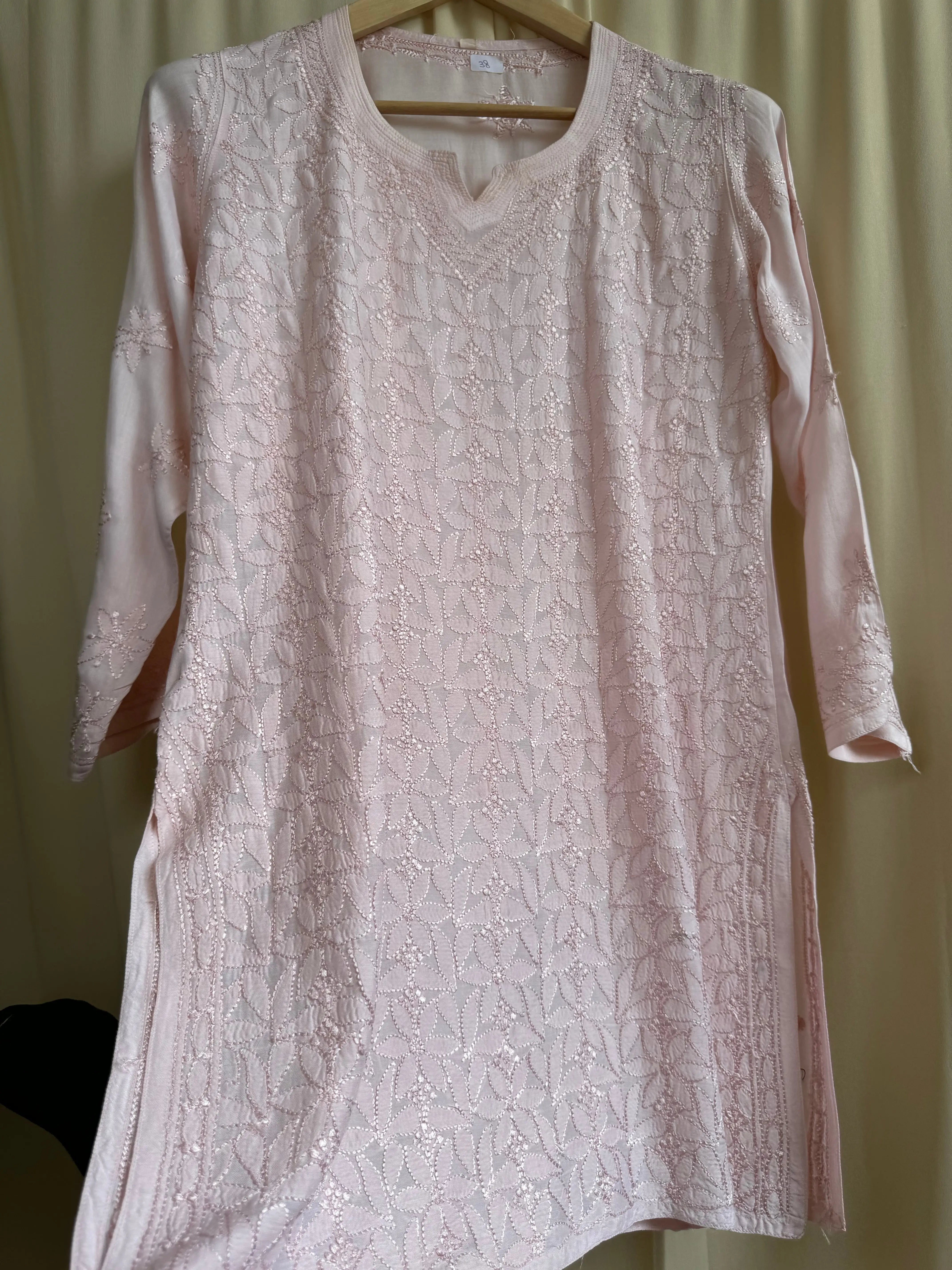 Chikankari Muslin short Top in Pale Pink ARIAA CHIKANKARI 