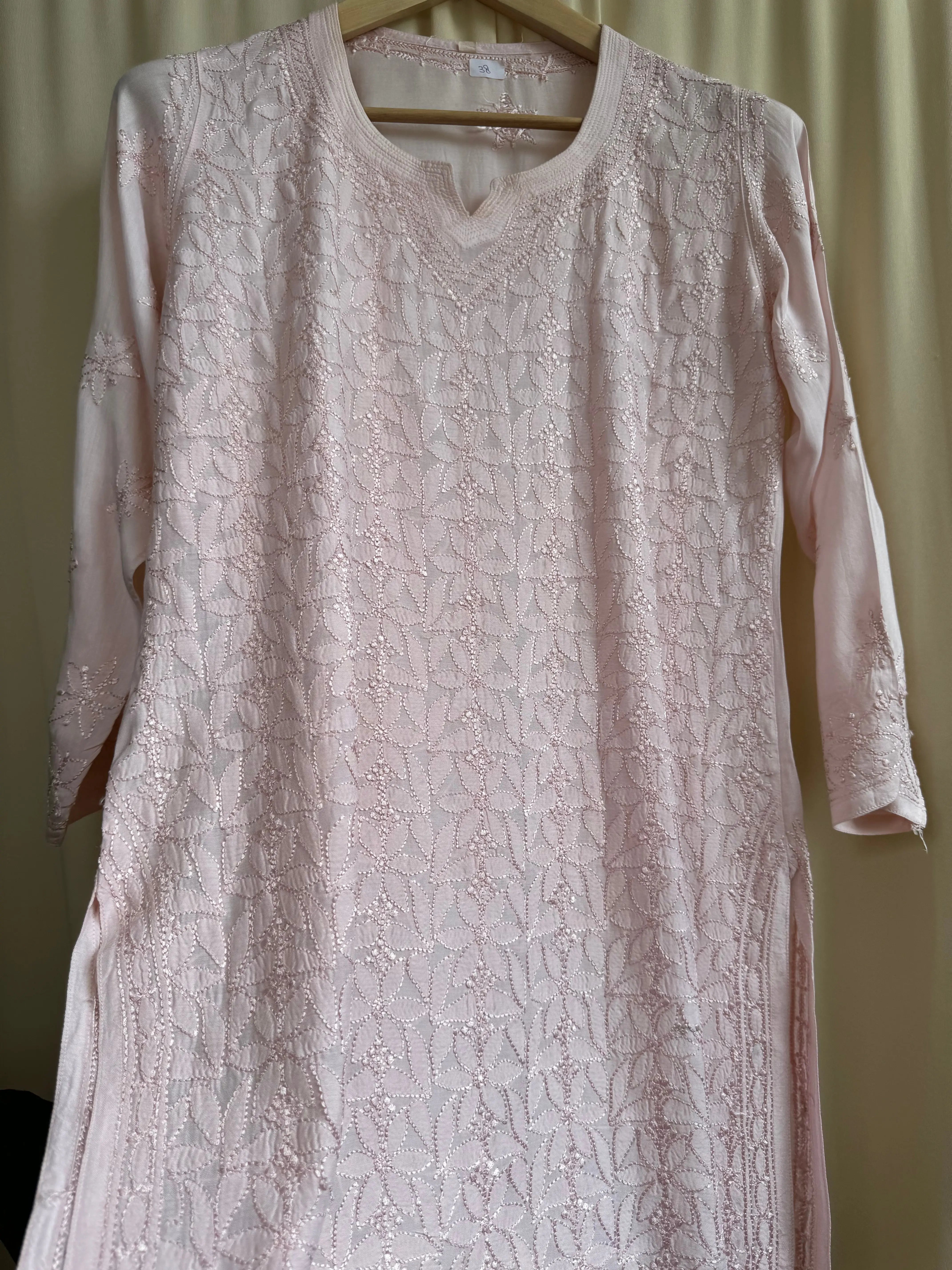 Chikankari Muslin short Top in Pale Pink ARIAA CHIKANKARI 