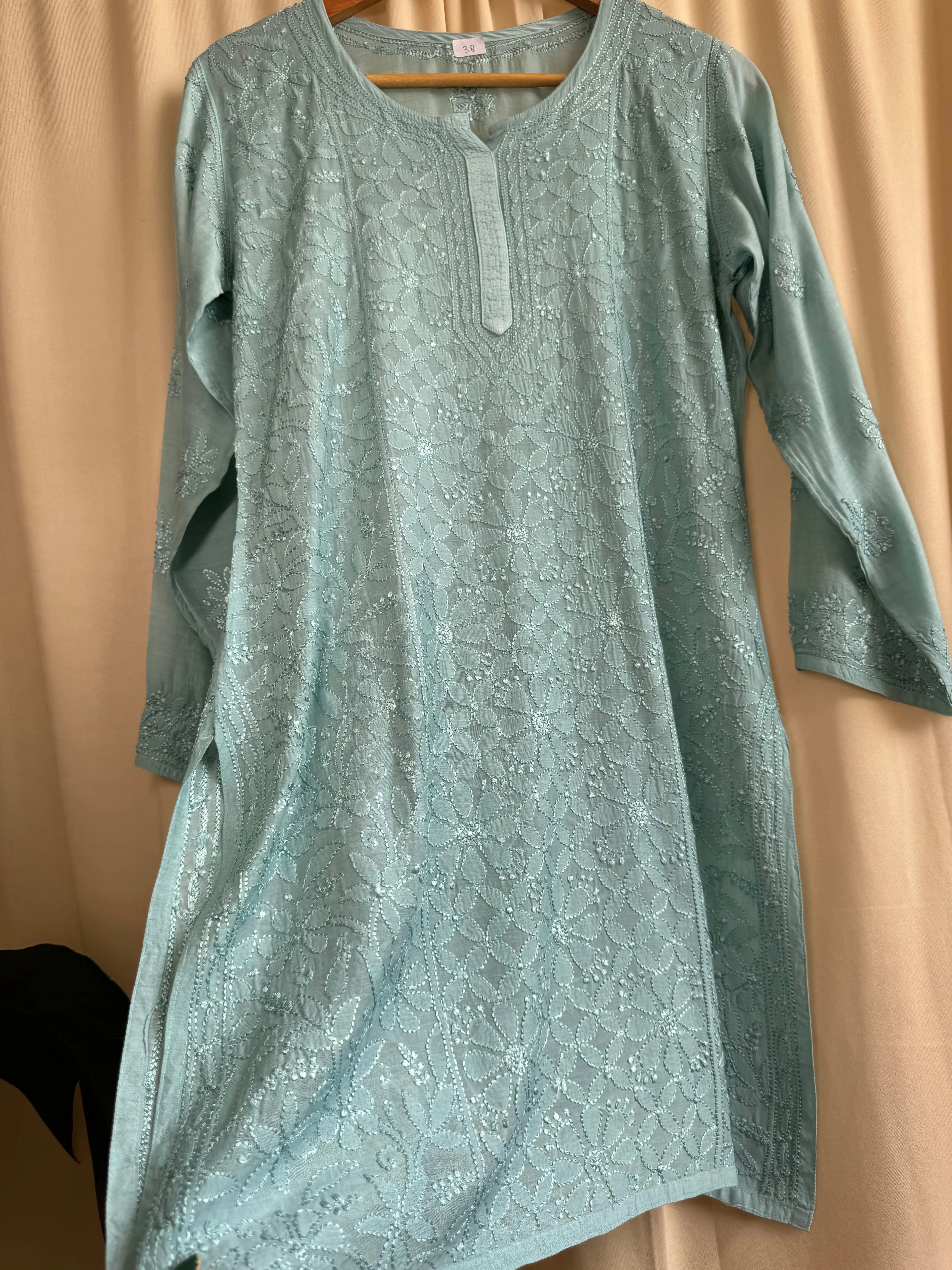 Chikankari Muslin short Top in Green ARIAA CHIKANKARI 