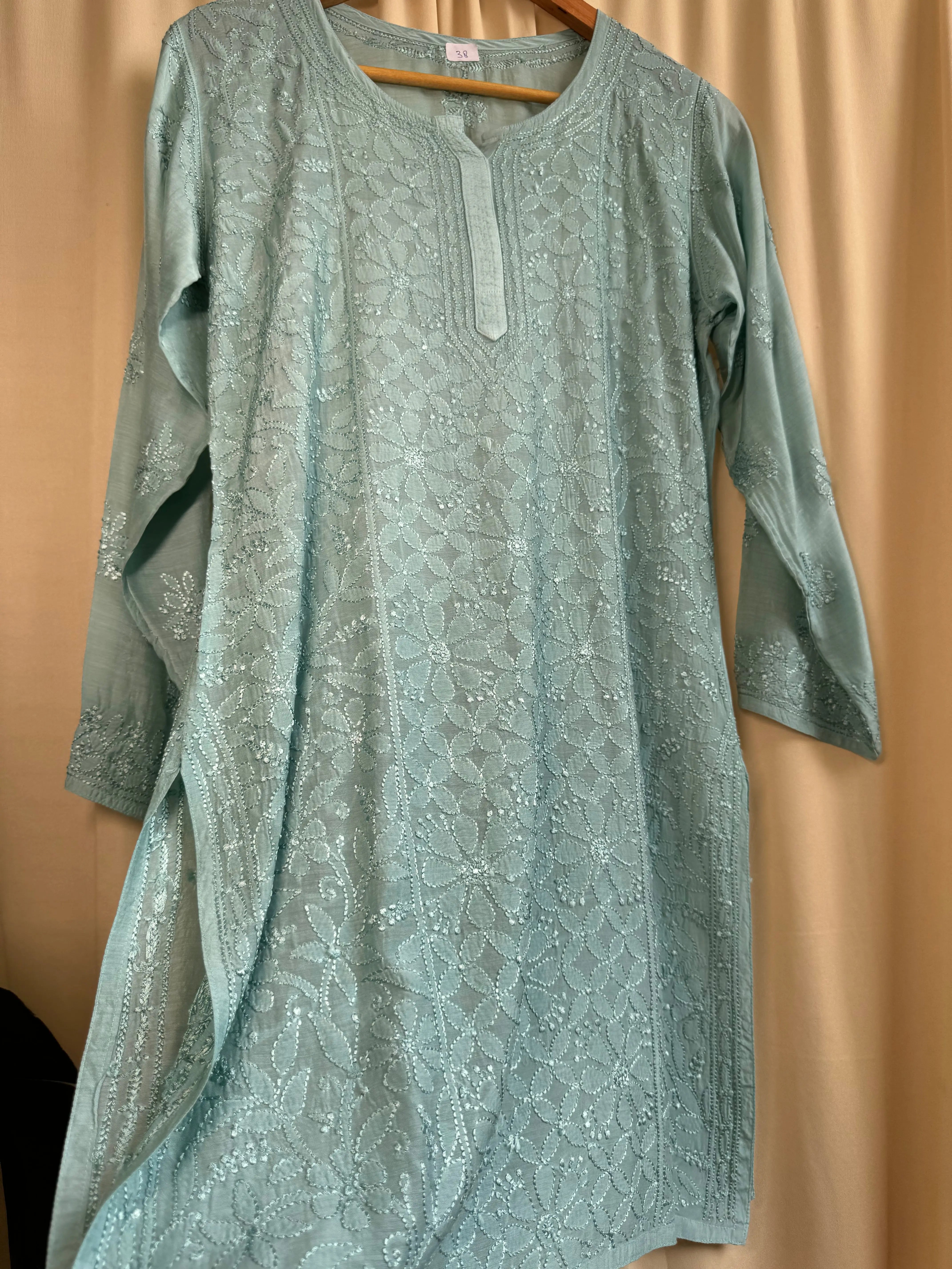 Chikankari Muslin short Top in Green ARIAA CHIKANKARI 