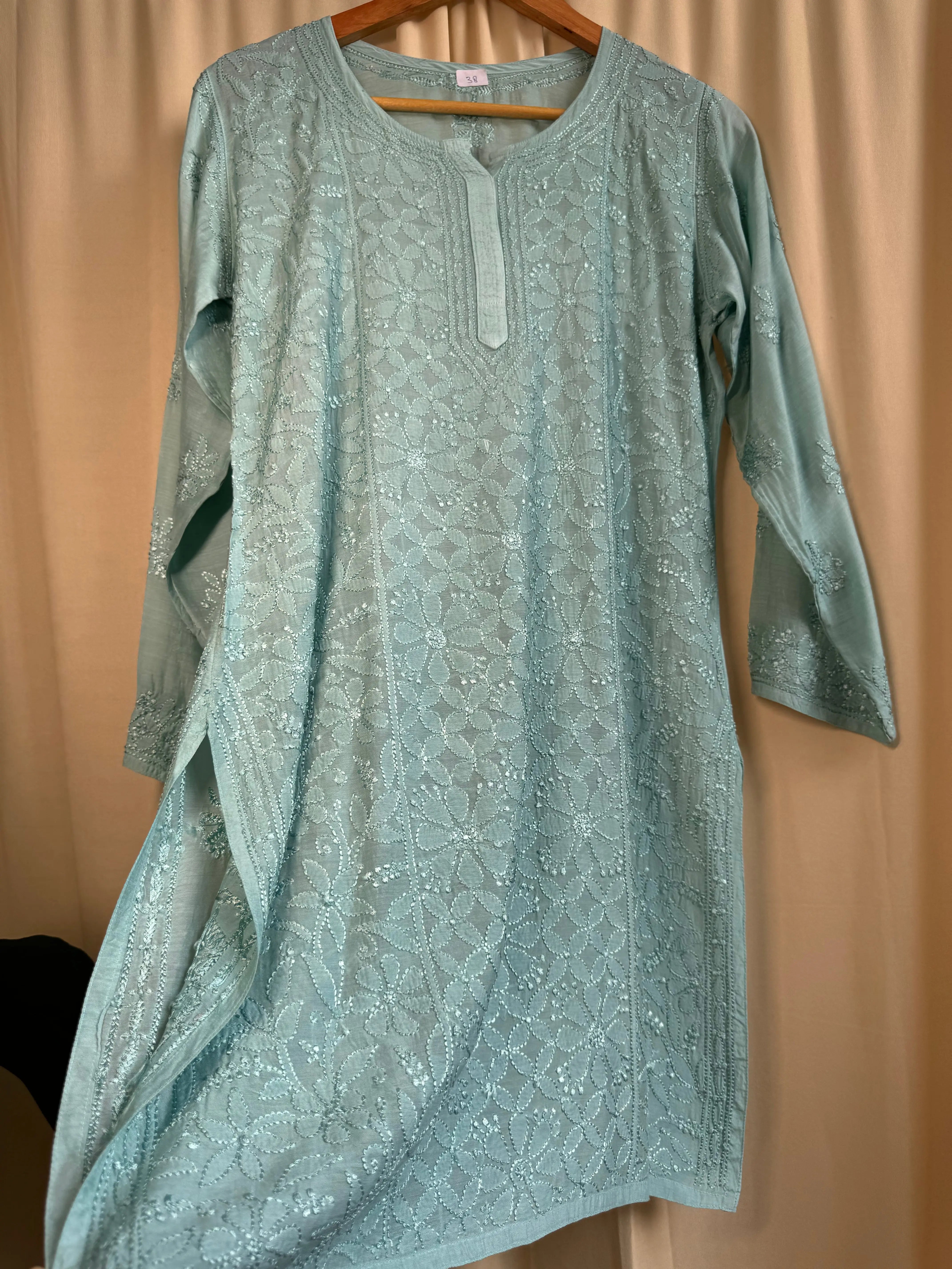 Chikankari Muslin short Top in Green ARIAA CHIKANKARI 