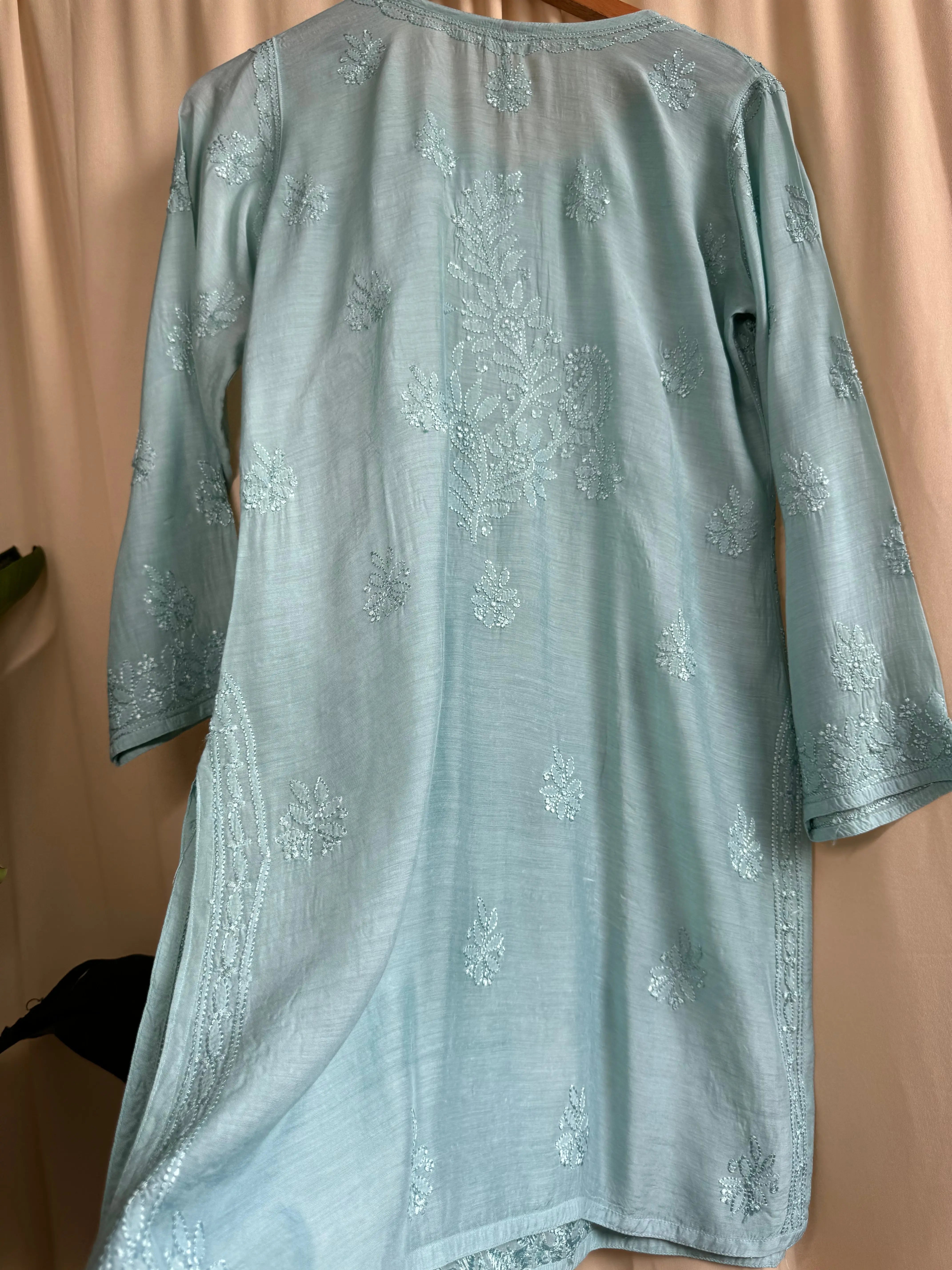 Chikankari Muslin short Top in Green ARIAA CHIKANKARI 