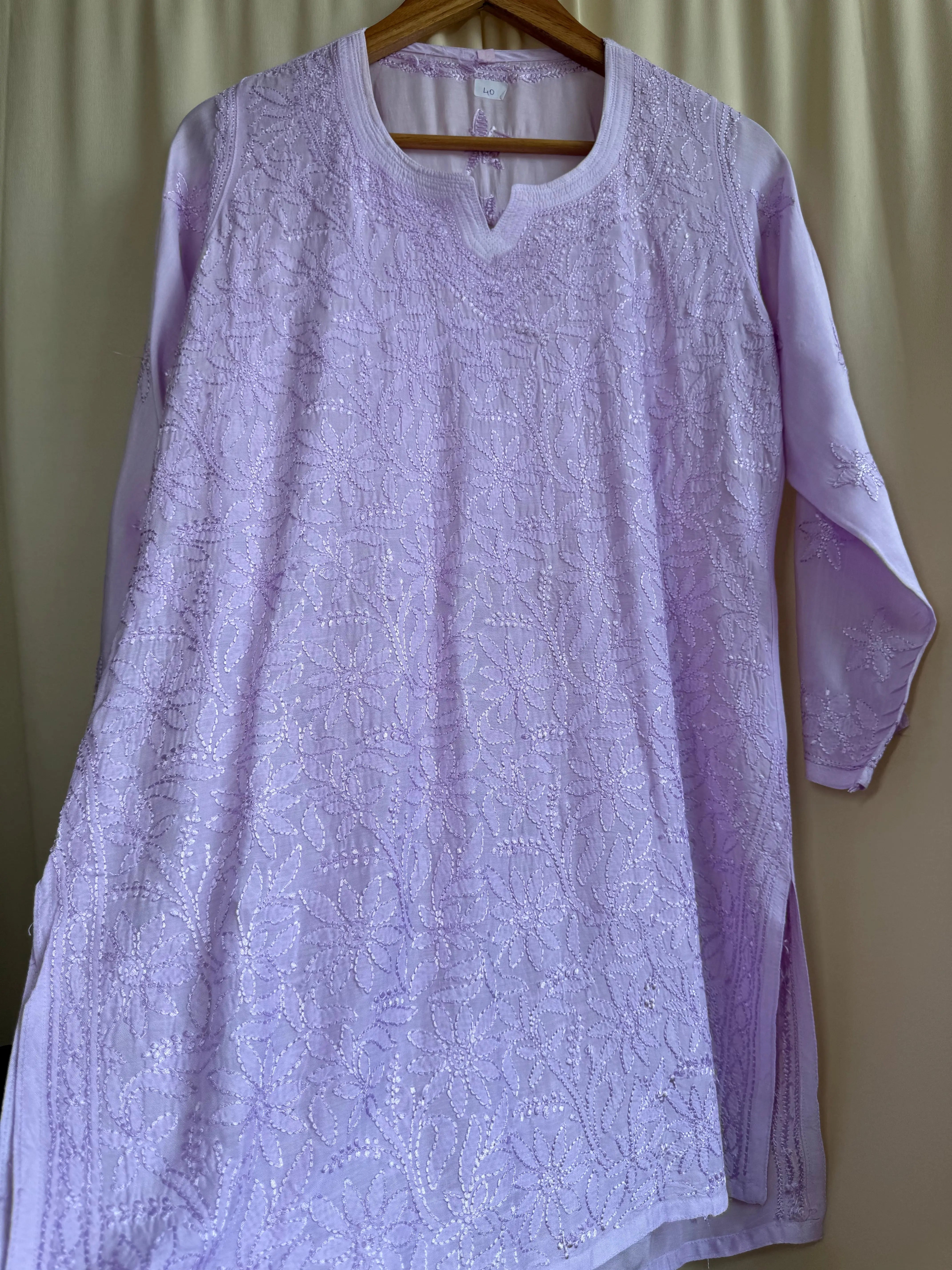 Chikankari Muslin short Top in Lilac ARIAA CHIKANKARI 