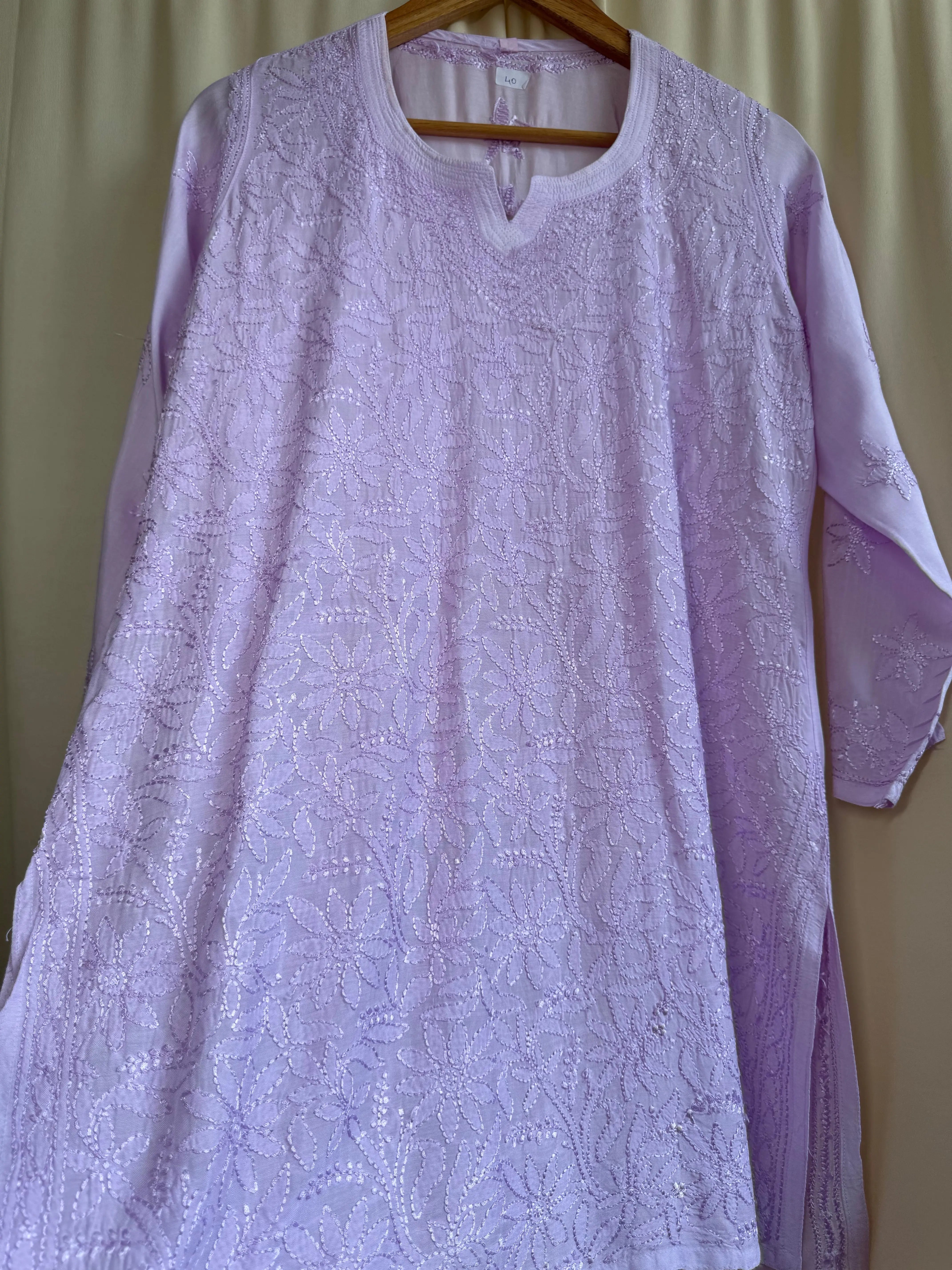 Chikankari Muslin short Top in Lilac ARIAA CHIKANKARI 