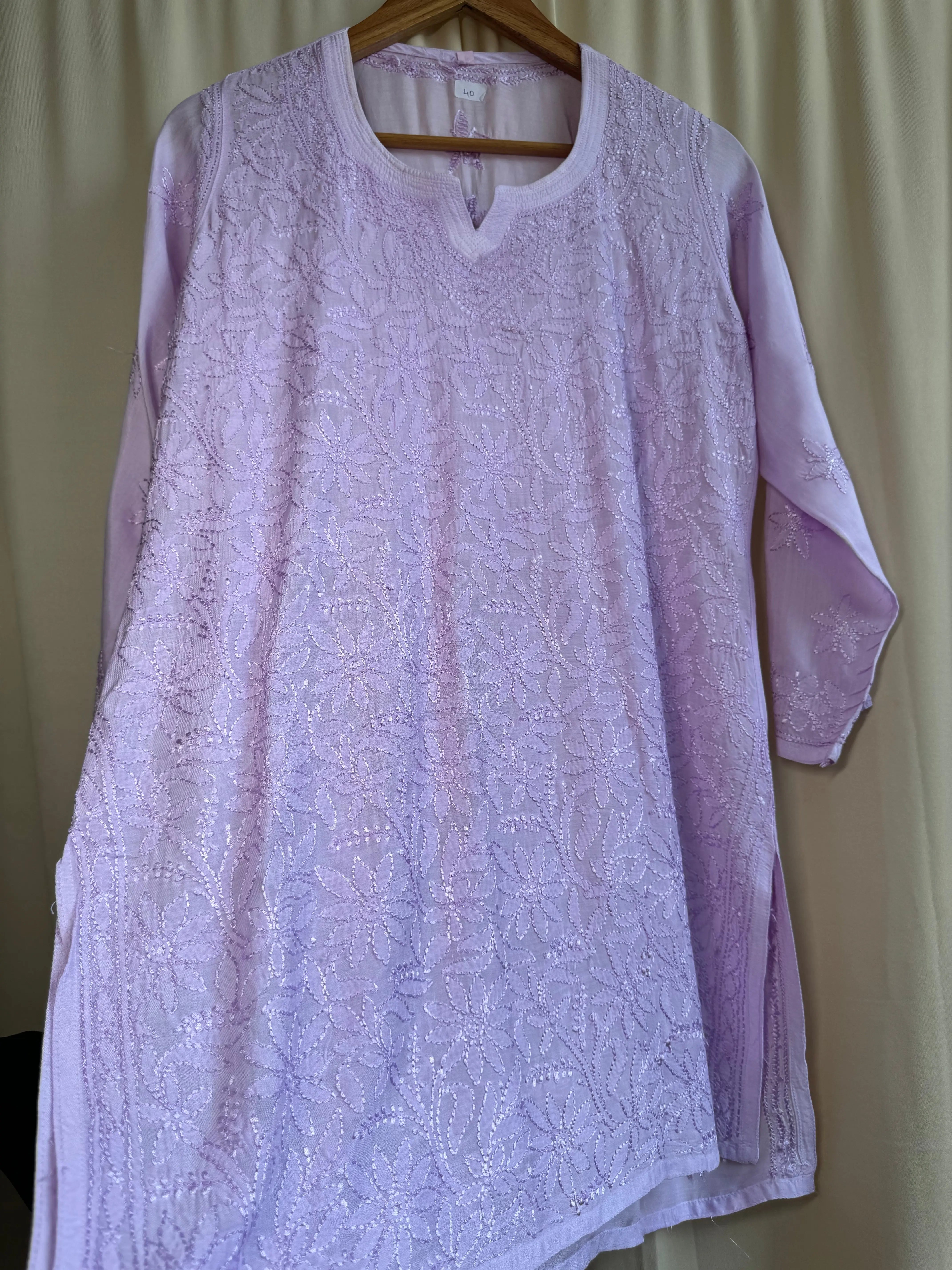 Chikankari Muslin short Top in Lilac ARIAA CHIKANKARI 