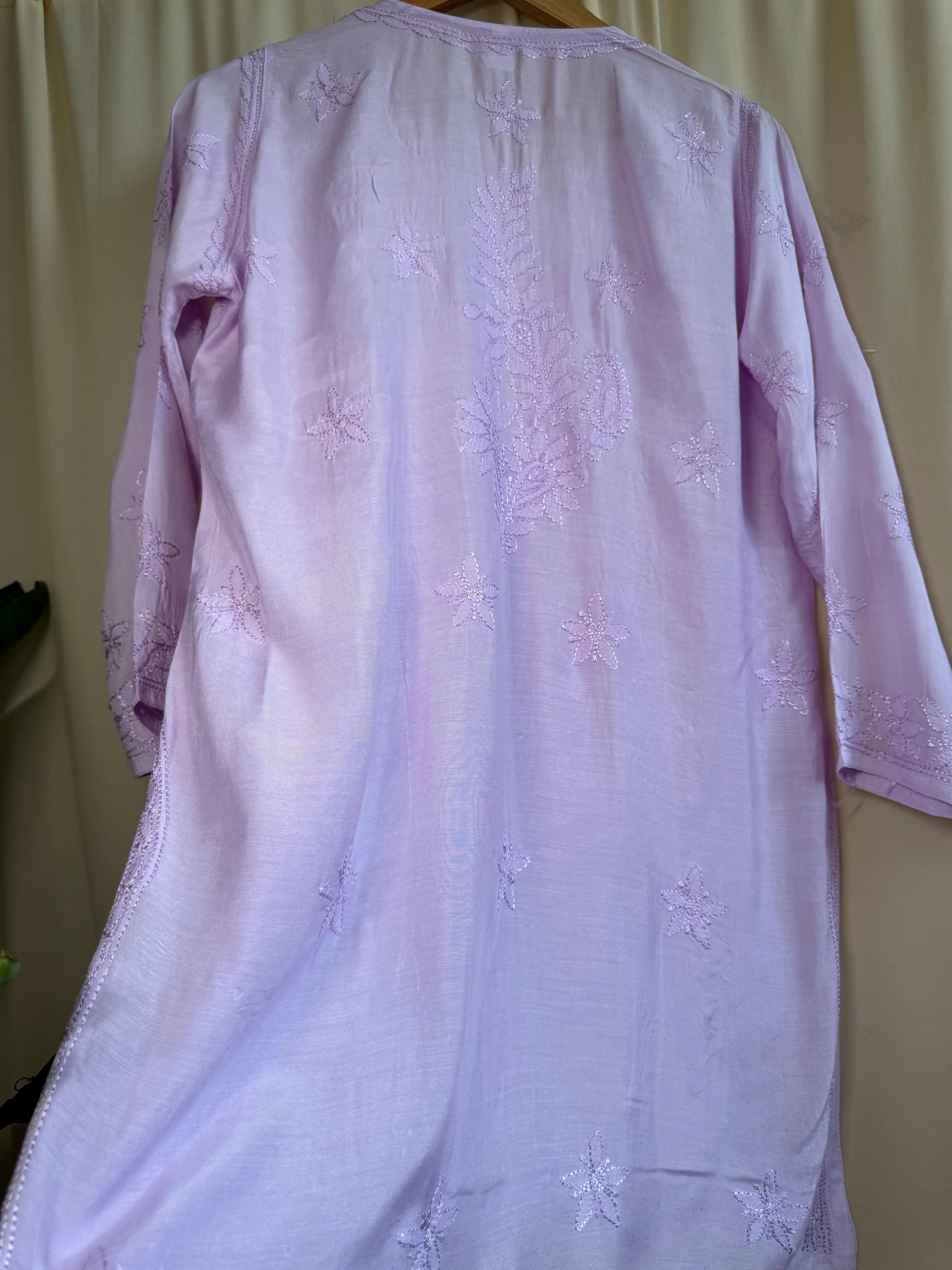 Chikankari Muslin short Top in Lilac ARIAA CHIKANKARI 