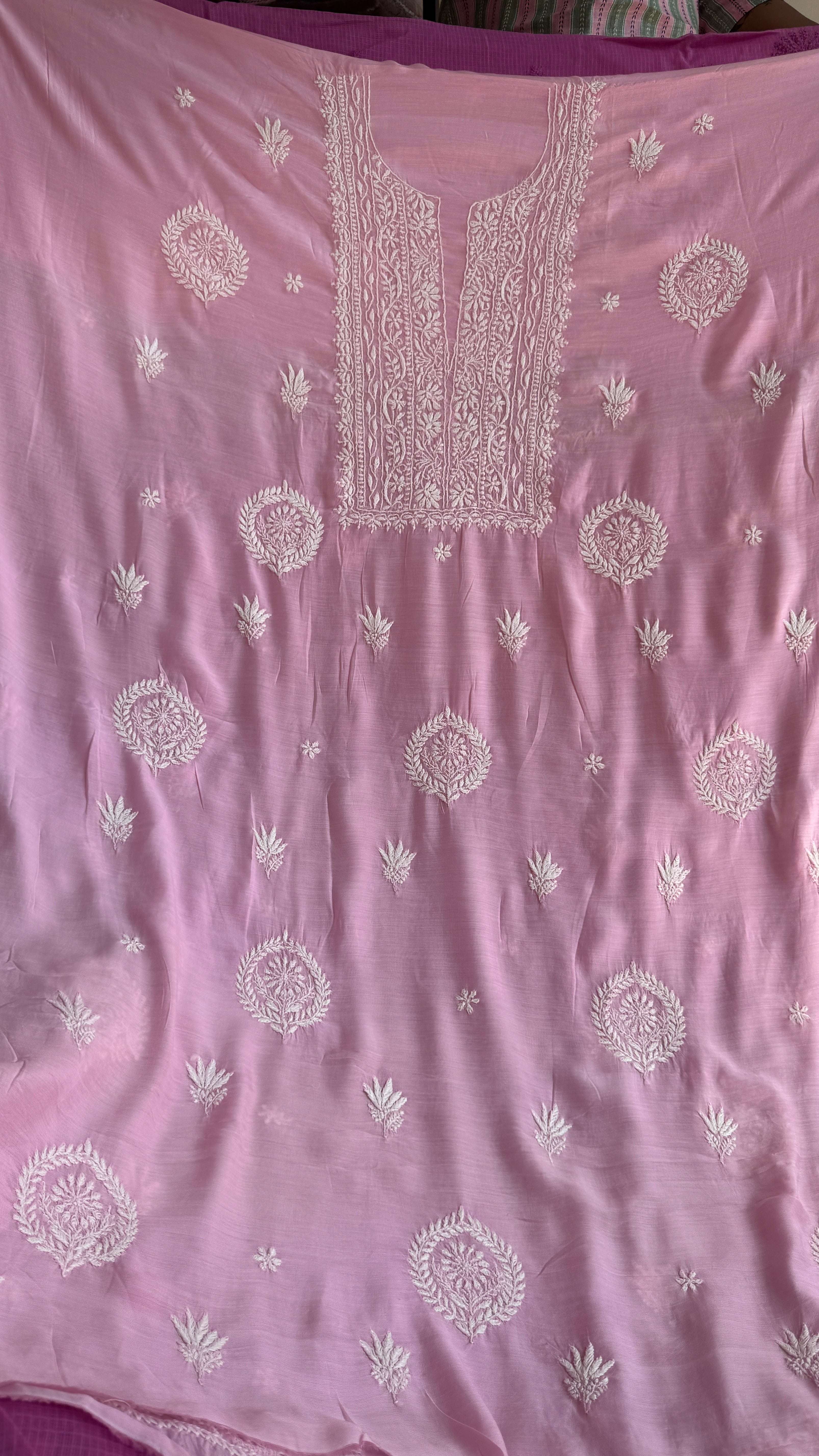 Pure Muslin kurti Length unstitched - Pink