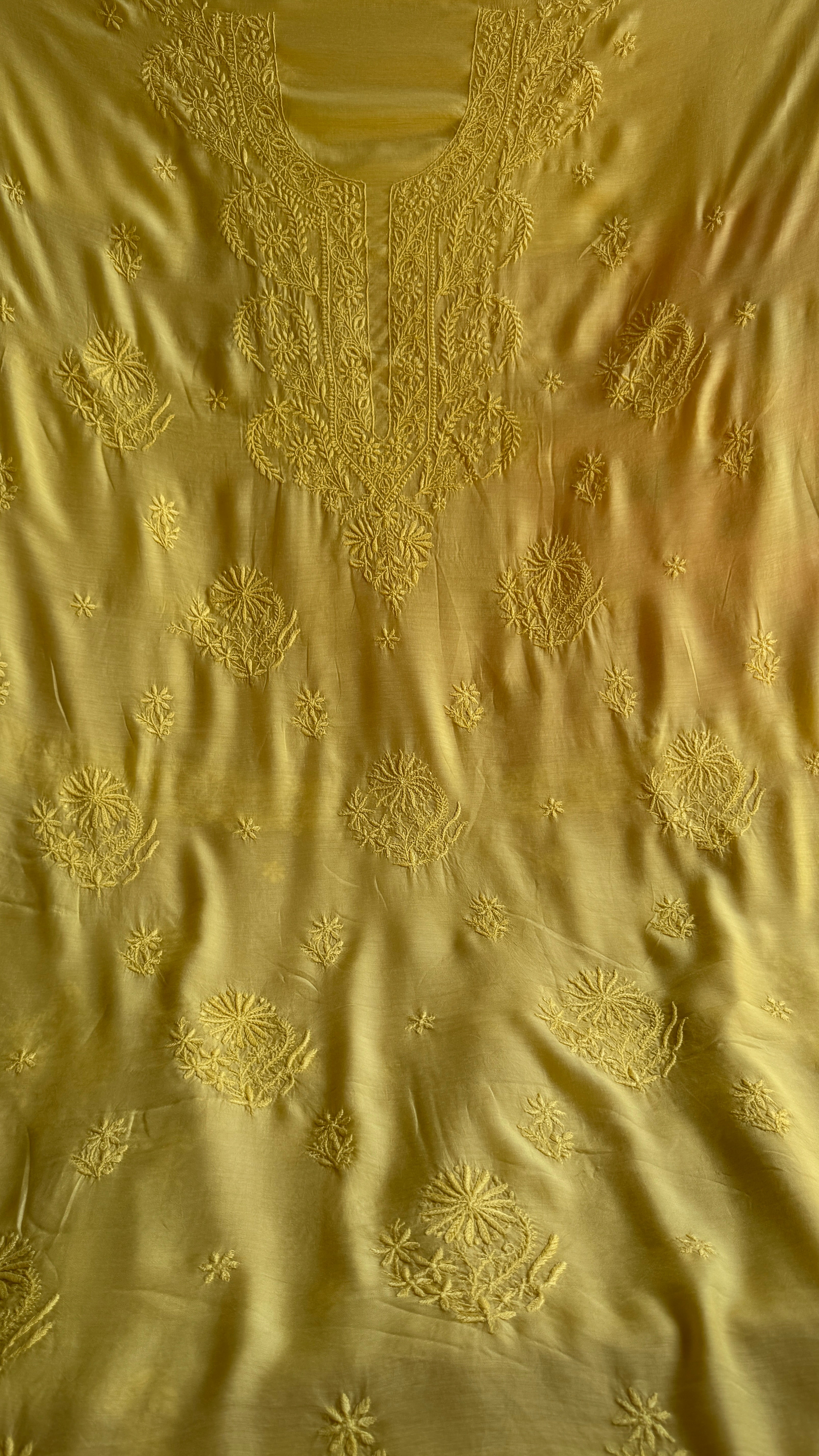 Pure Muslin kurti Length unstitched - Yellow