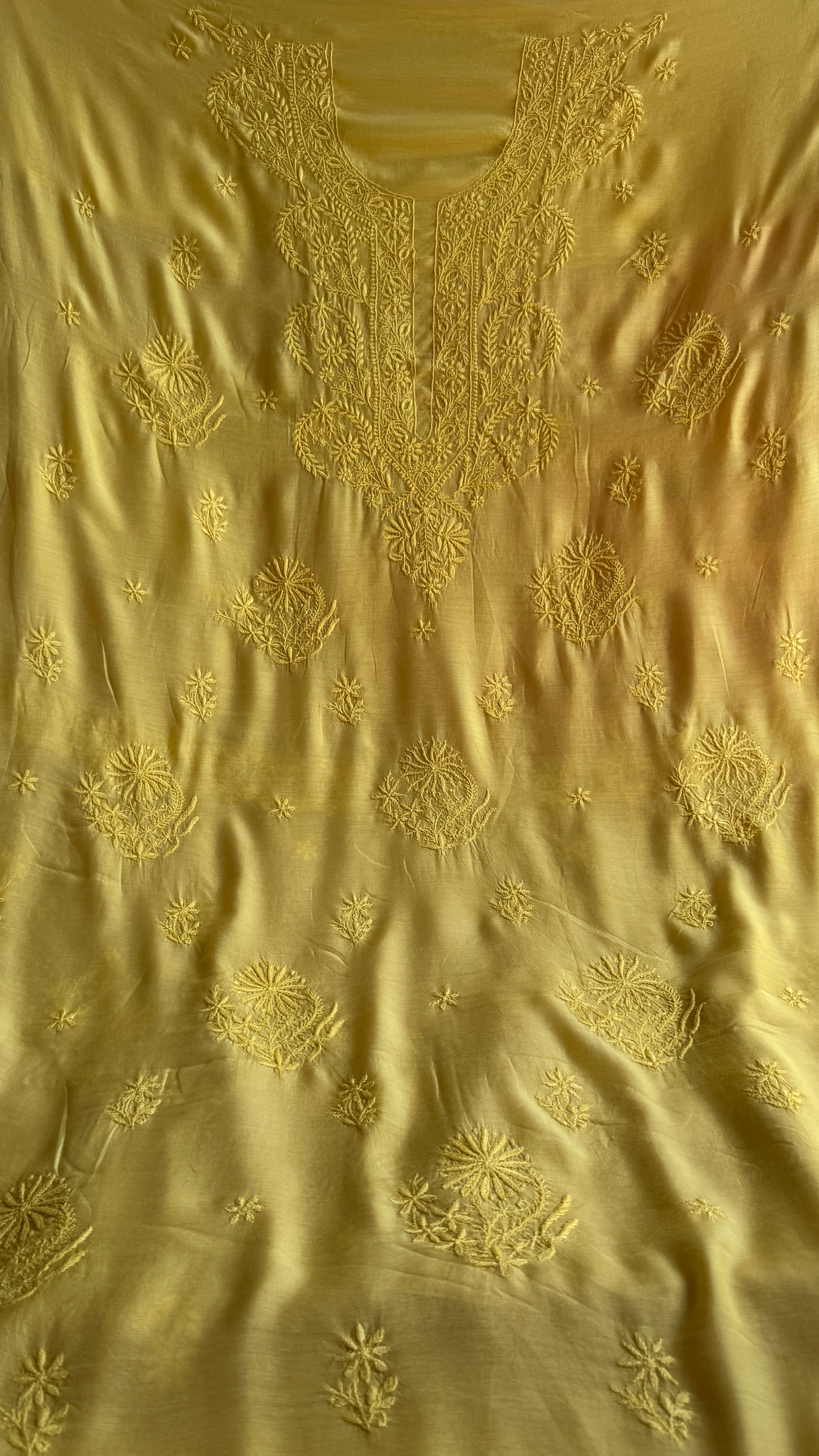 Pure Muslin kurti Length unstitched - Yellow