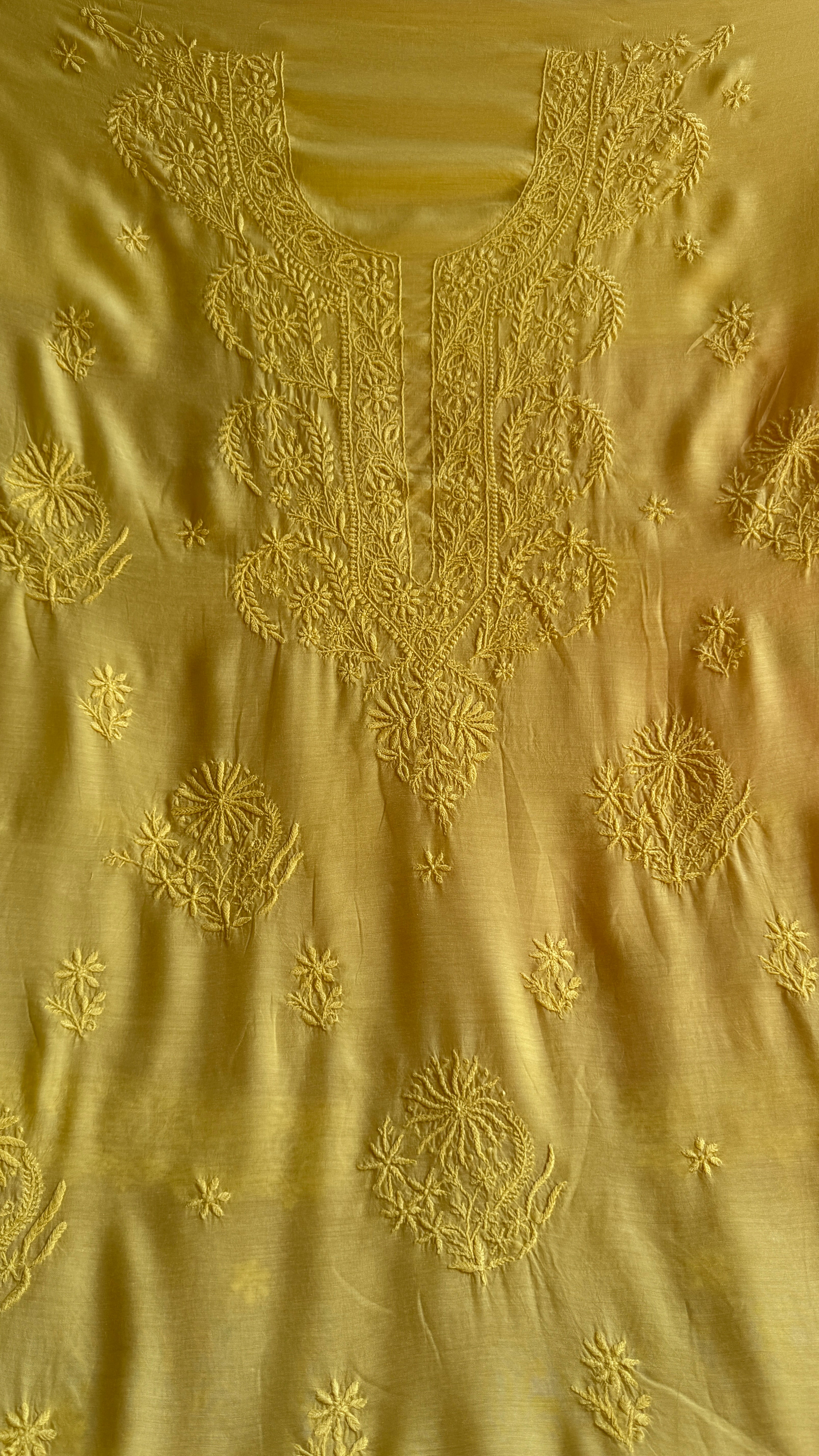 Pure Muslin kurti Length unstitched - Yellow