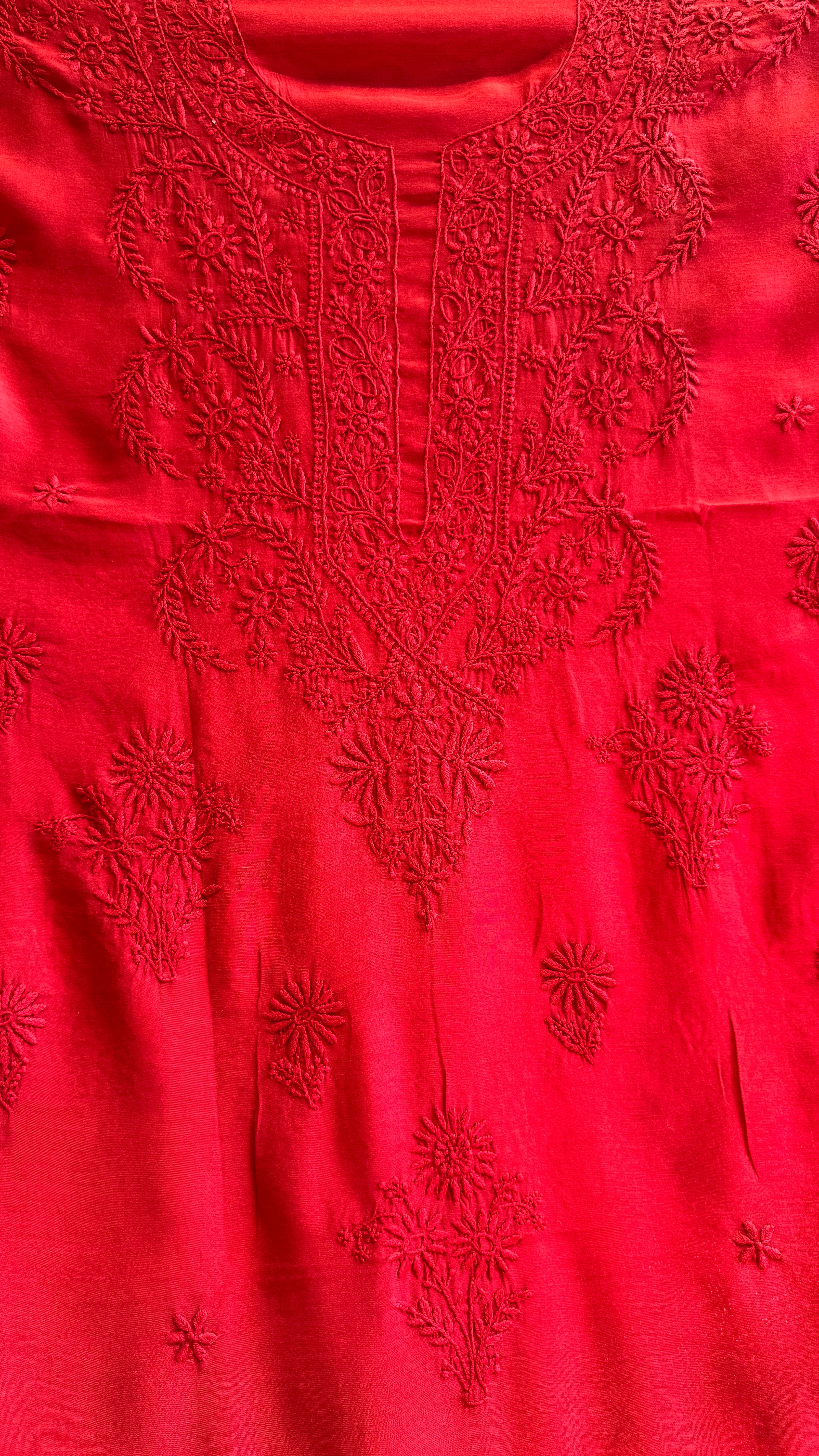 Pure Muslin kurti Length unstitched - Red