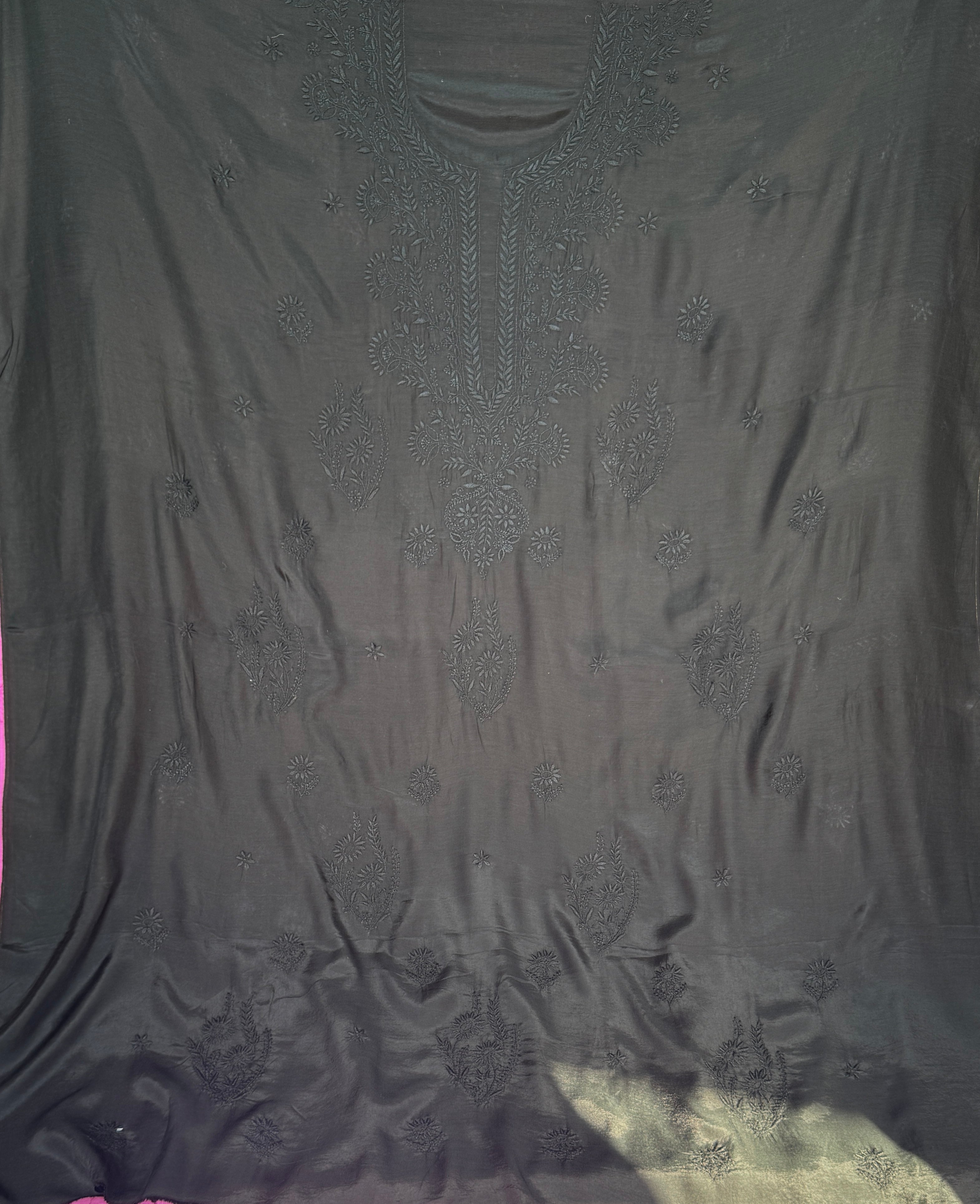 Pure Muslin kurti Length unstitched - Black