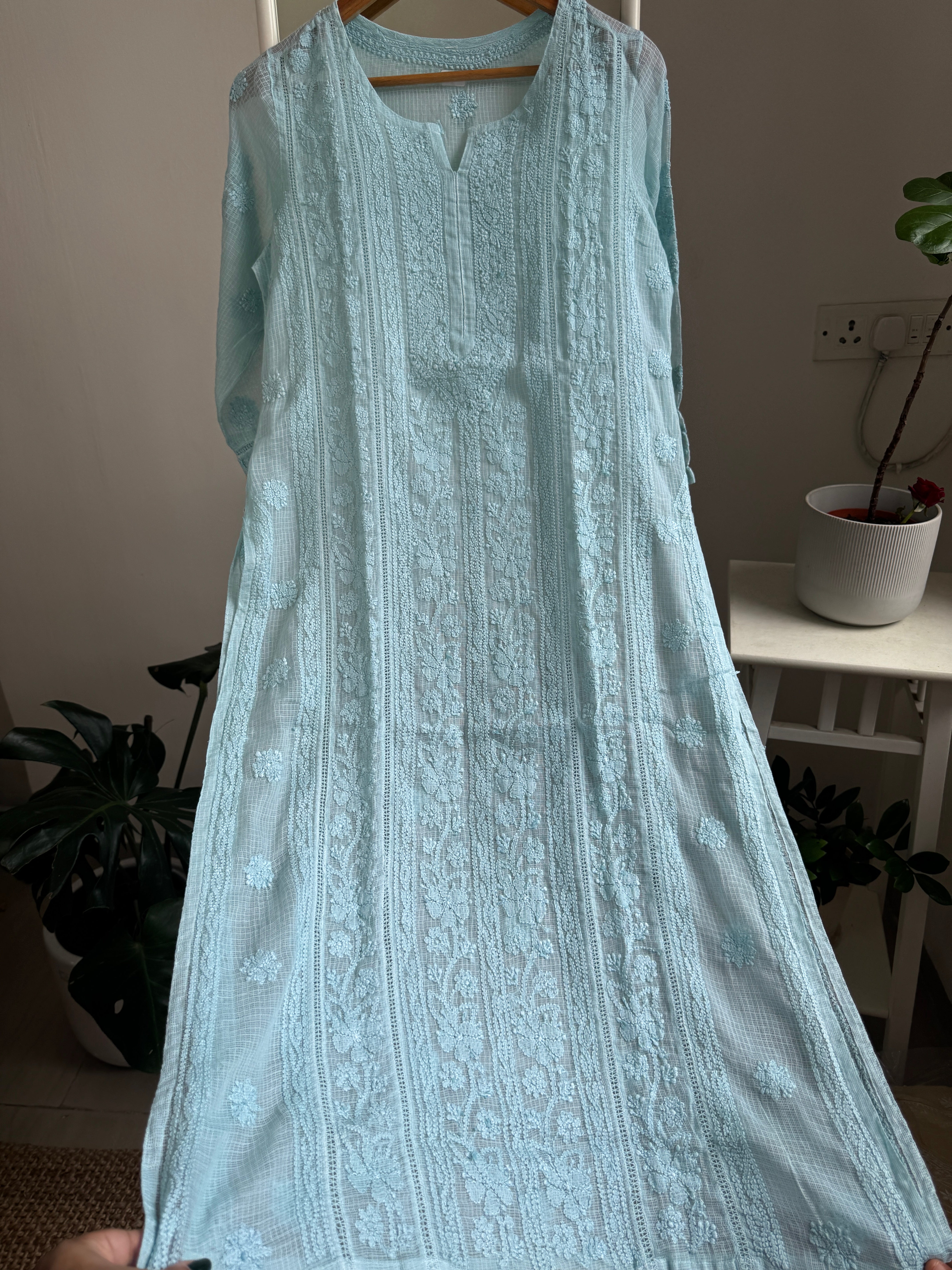 Kota Soft Cotton Chikankari Kurti - Turquoise blue - CHAND Collection (Copy) ARIAA CHIKANKARI 