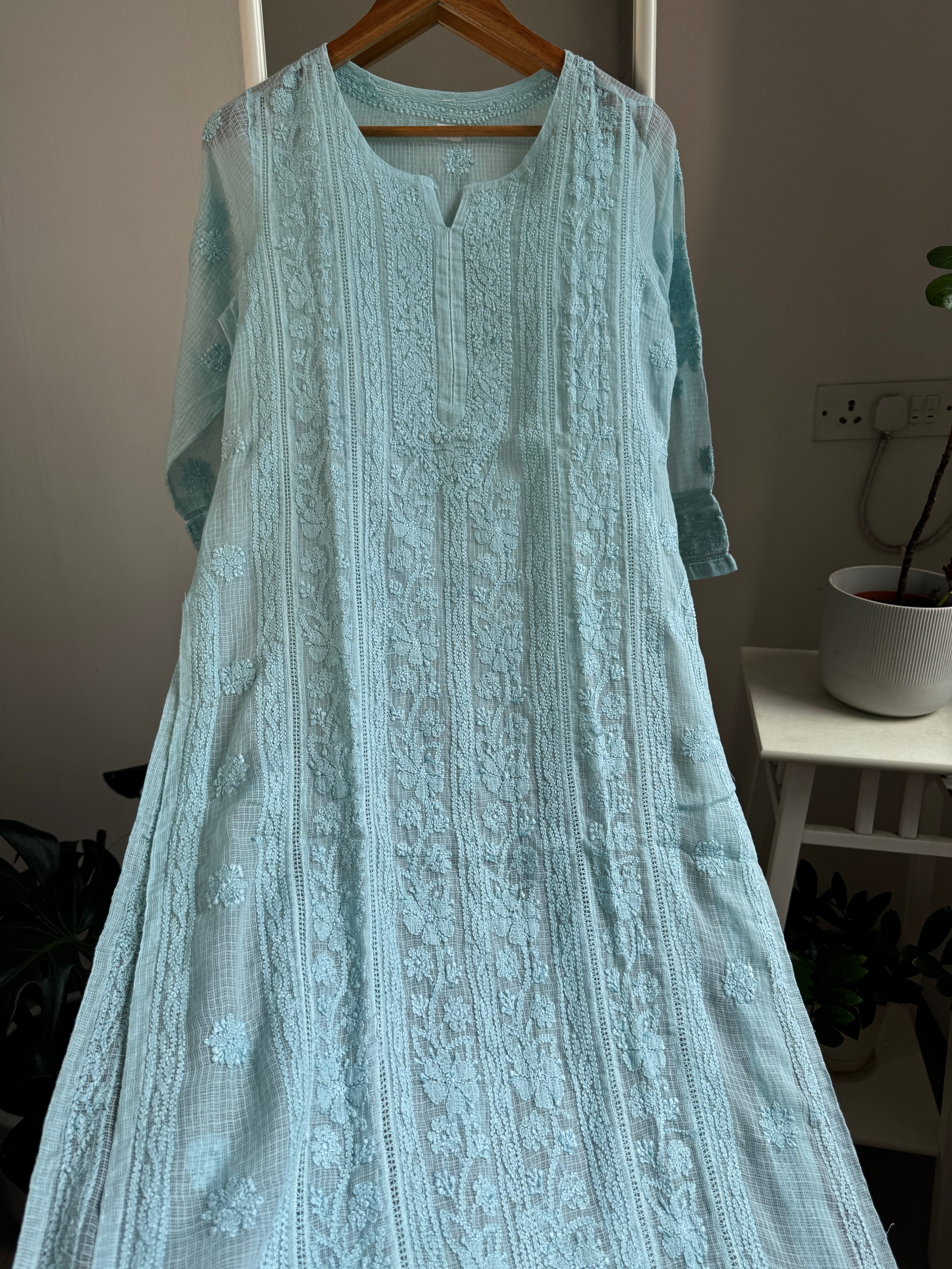Kota Soft Cotton Chikankari Kurti - Turquoise blue - CHAND Collection (Copy) ARIAA CHIKANKARI 